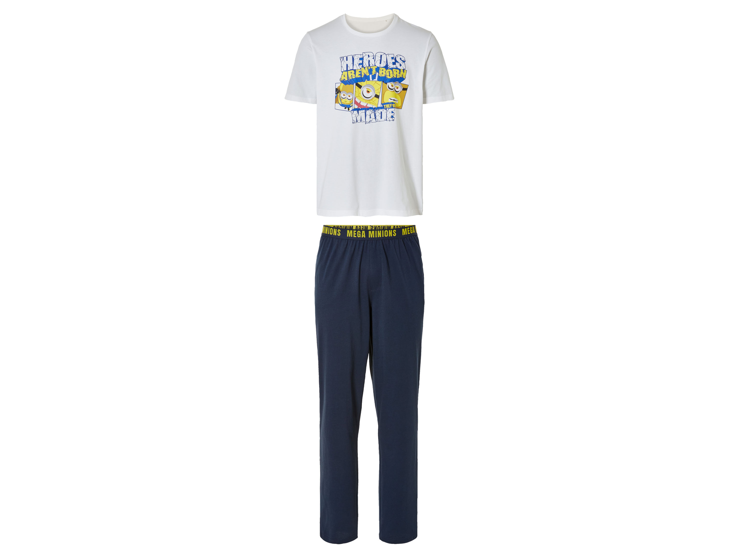 Heren pyjama (L (52/54), Minions wit/marineblauw)