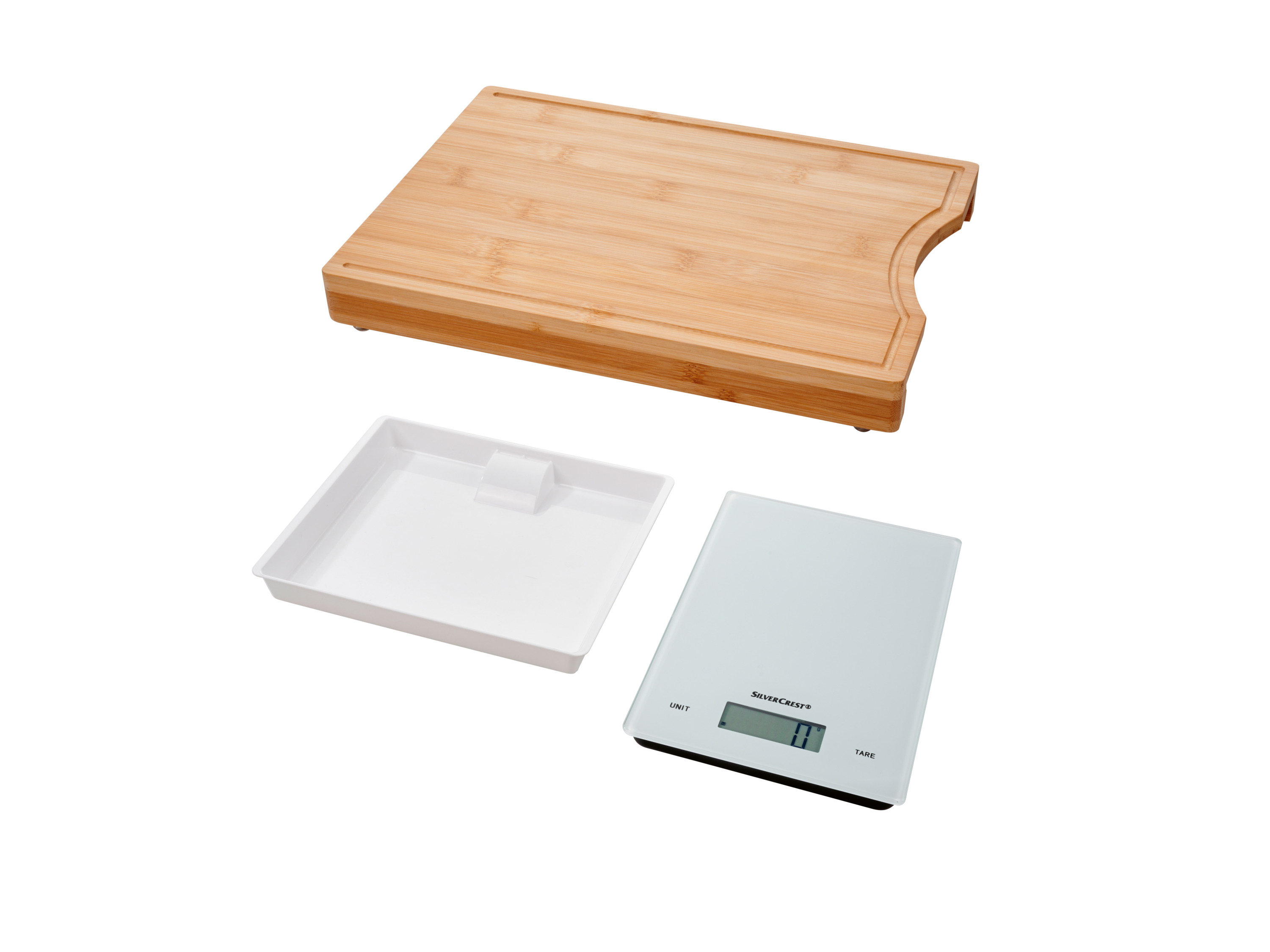 SILVERCREST KITCHEN TOOLS Snijplank met glazen weegschaal en opvangbak