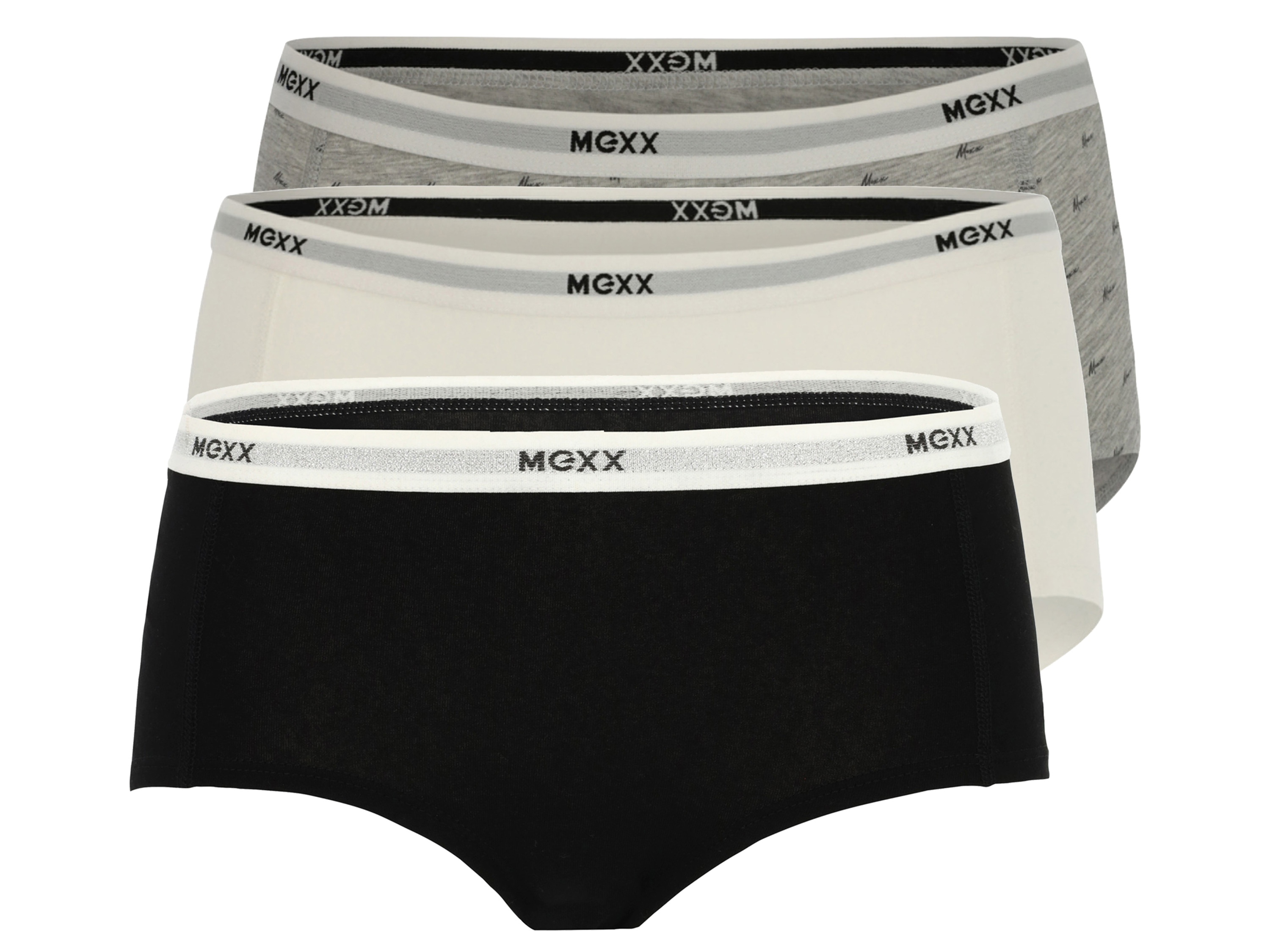 MEXX 3 dames hipsters (L, Zwart/wit/grijs)