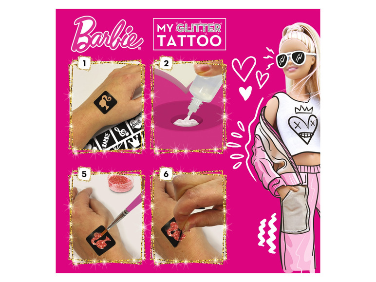 Ga naar volledige schermweergave: Barbie Glitter tattoo of nail art set - afbeelding 5