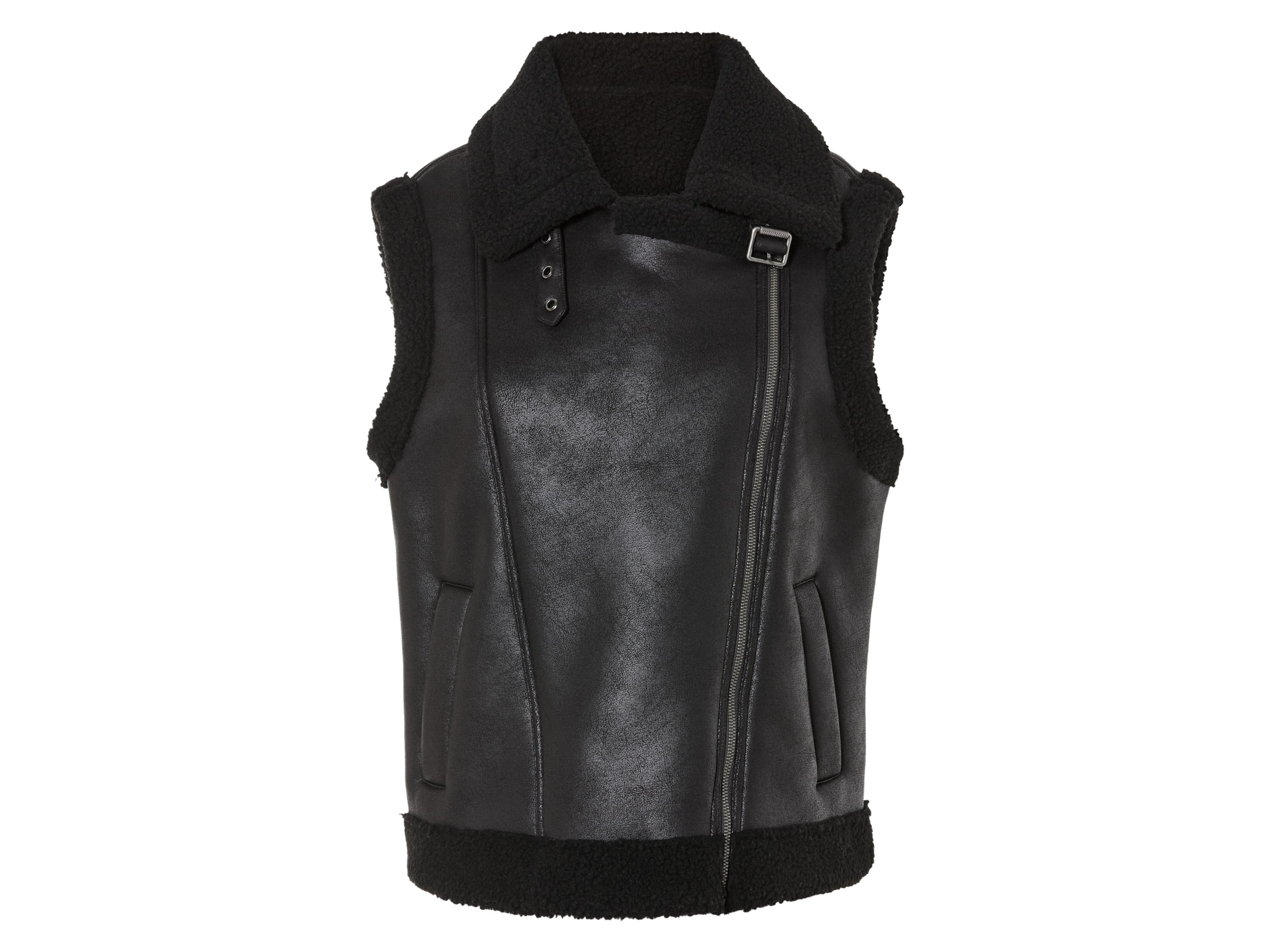 esmara Dames bikervest met imitatiebont (L (44-46), Zwart)