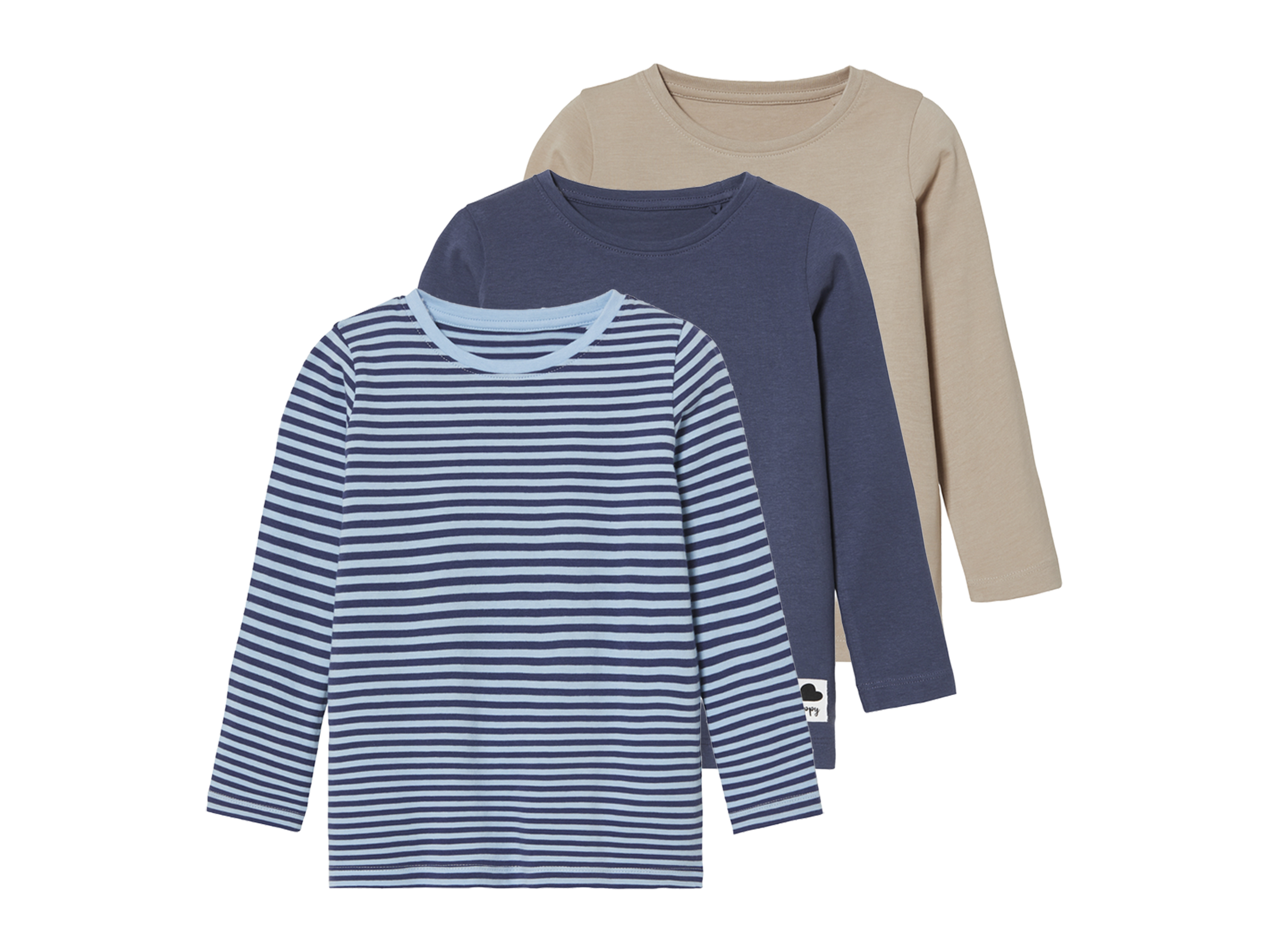 lupilu 3 kindershirts met lange mouwen (122/128, Strepen/blauw/bruin)