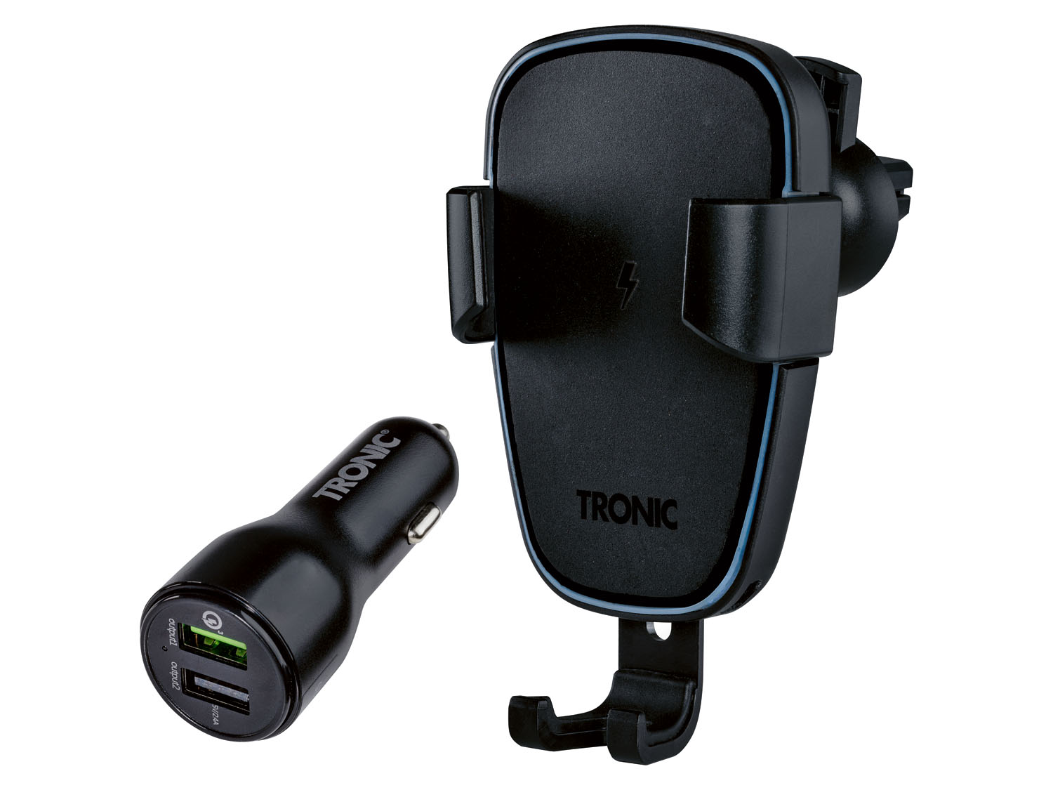 TRONIC Smartphonehouder voor in de auto, met QI-lader, 10 W (Zwart)