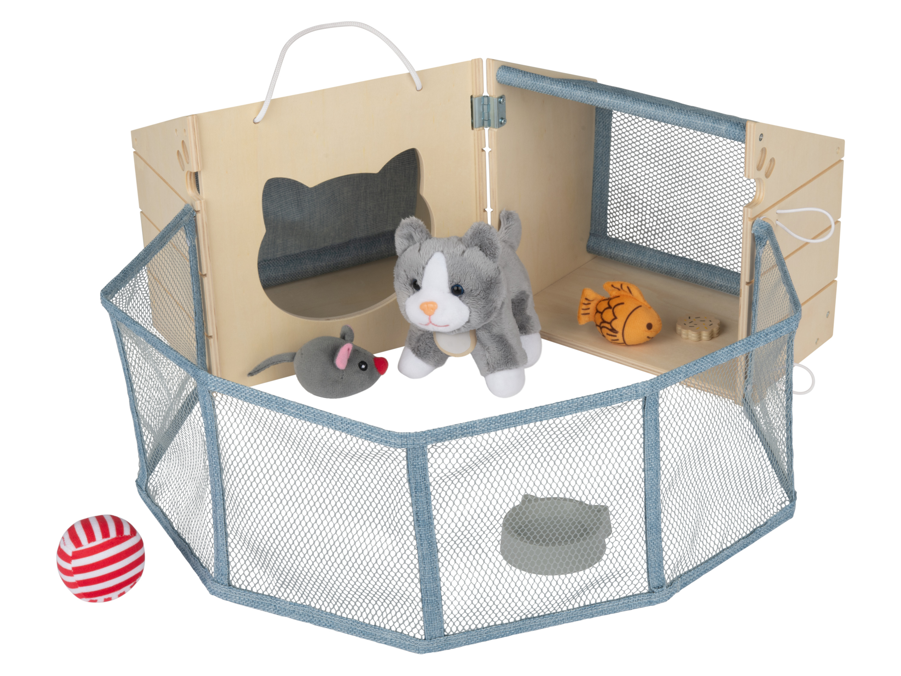 Playtive Houten speelset met pluche dieren (Kattenhuis)