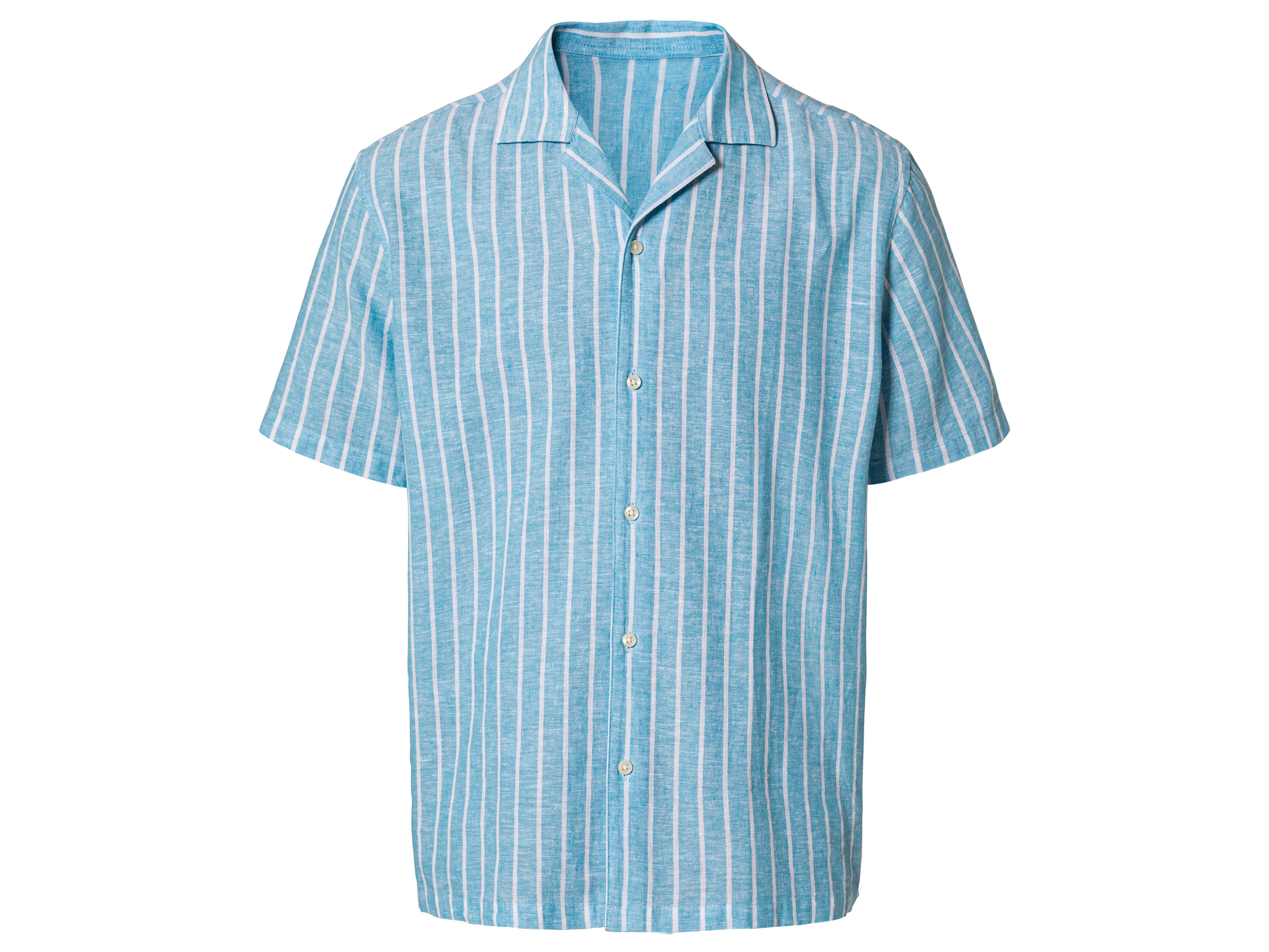 LIVERGY Heren linnen overhemd (L (41/42), Gestreept/blauw/wit)