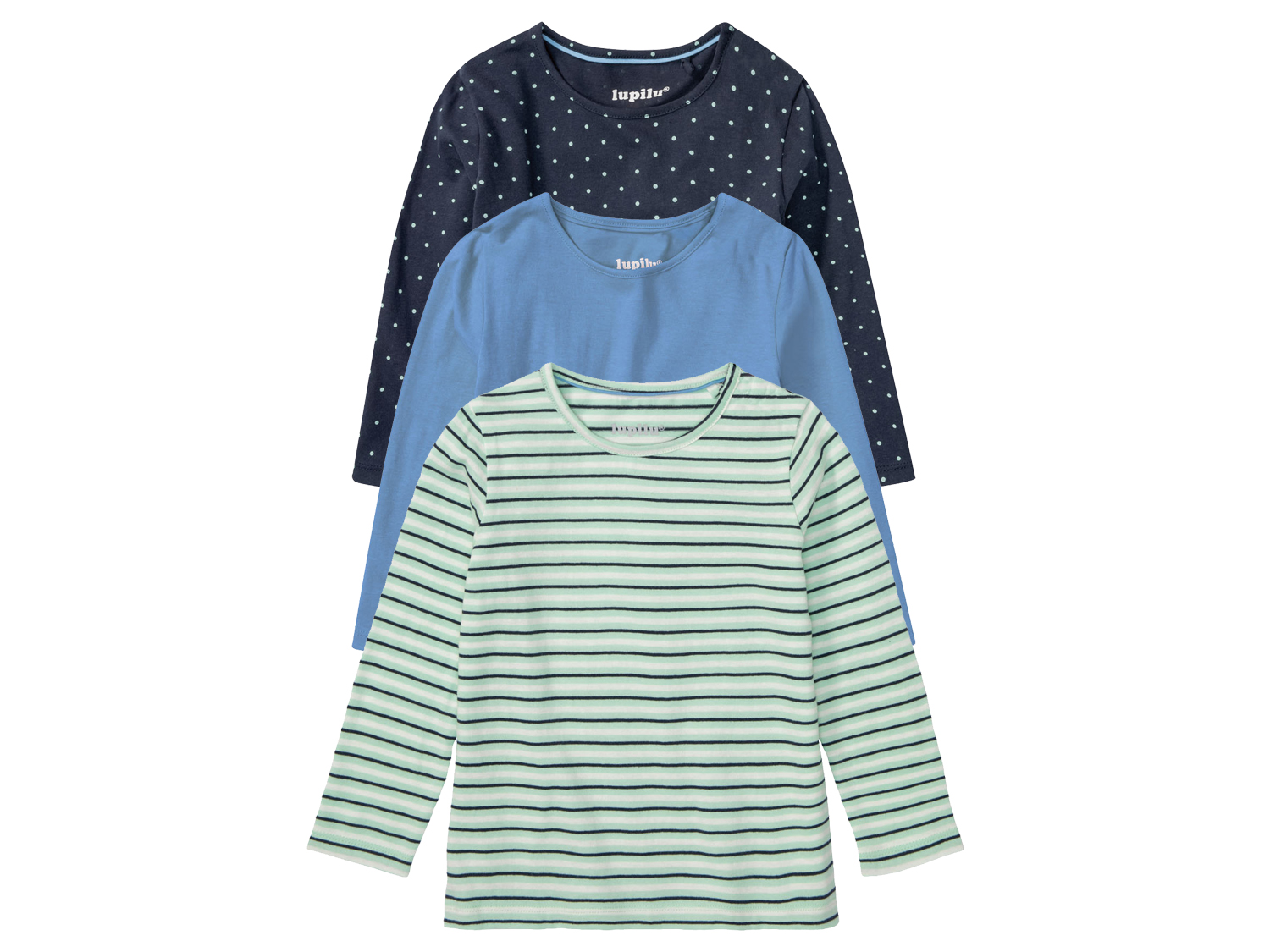 lupilu 3 meisjes shirt met lange mouwen (110/116, Strepen/stippen/groen/marineblauw/blauw)