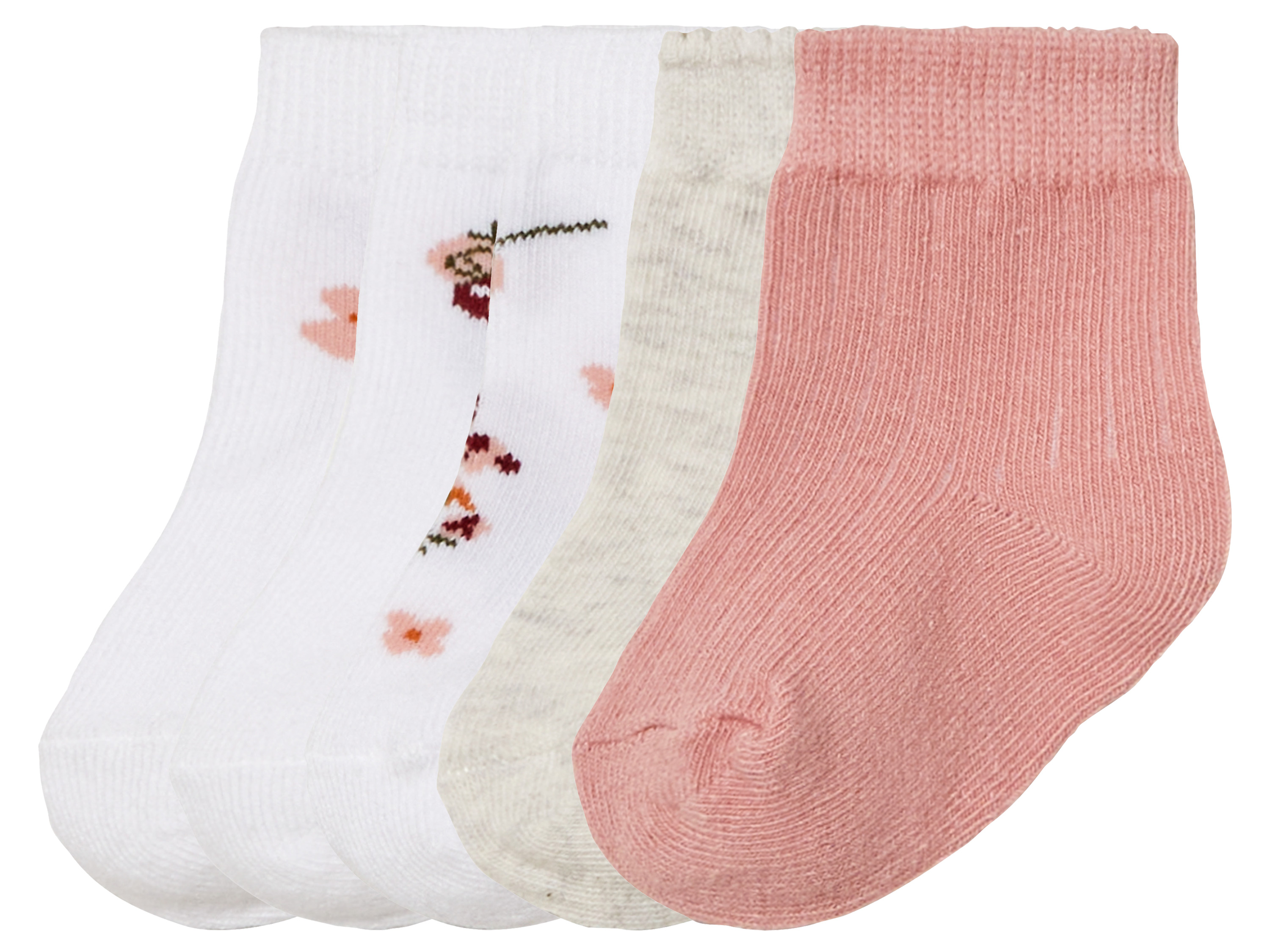 lupilu 5 paar baby sokken (19/22, Wit/roze/beige)