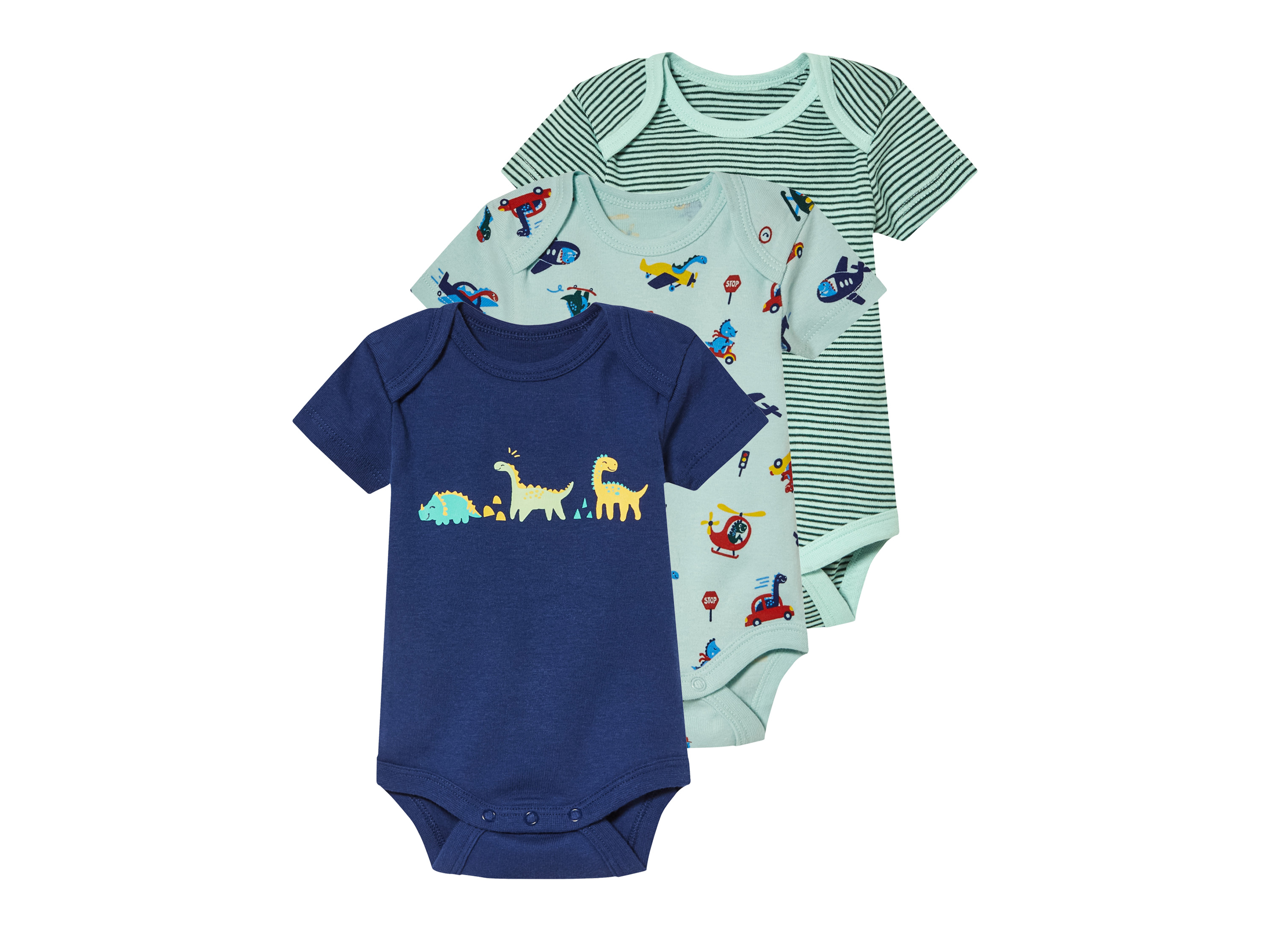 lupilu 3 baby rompers (munt/navy/groen, 62-68)