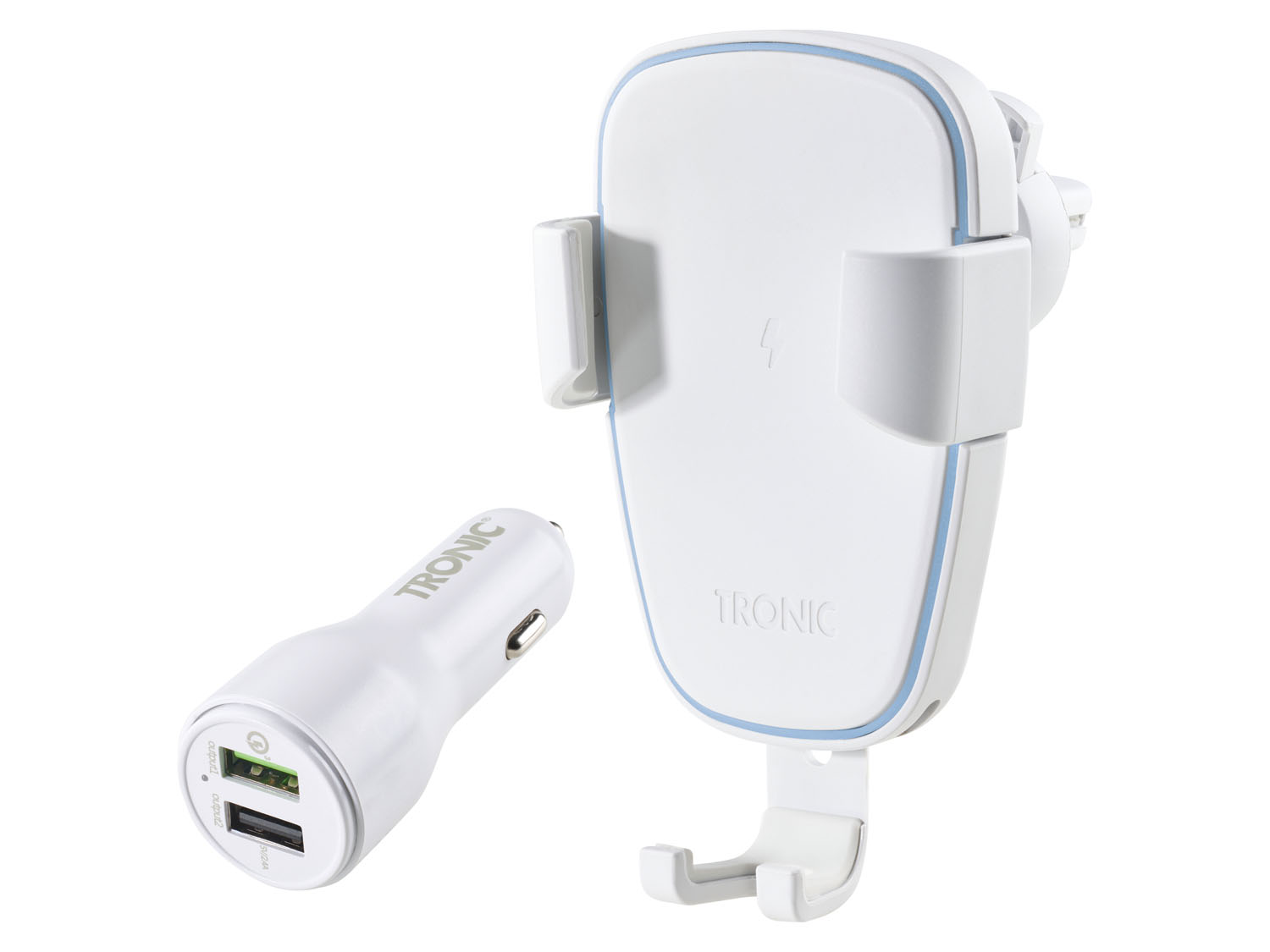 TRONIC Smartphonehouder voor in de auto, met QI-lader, 10 W (Wit)