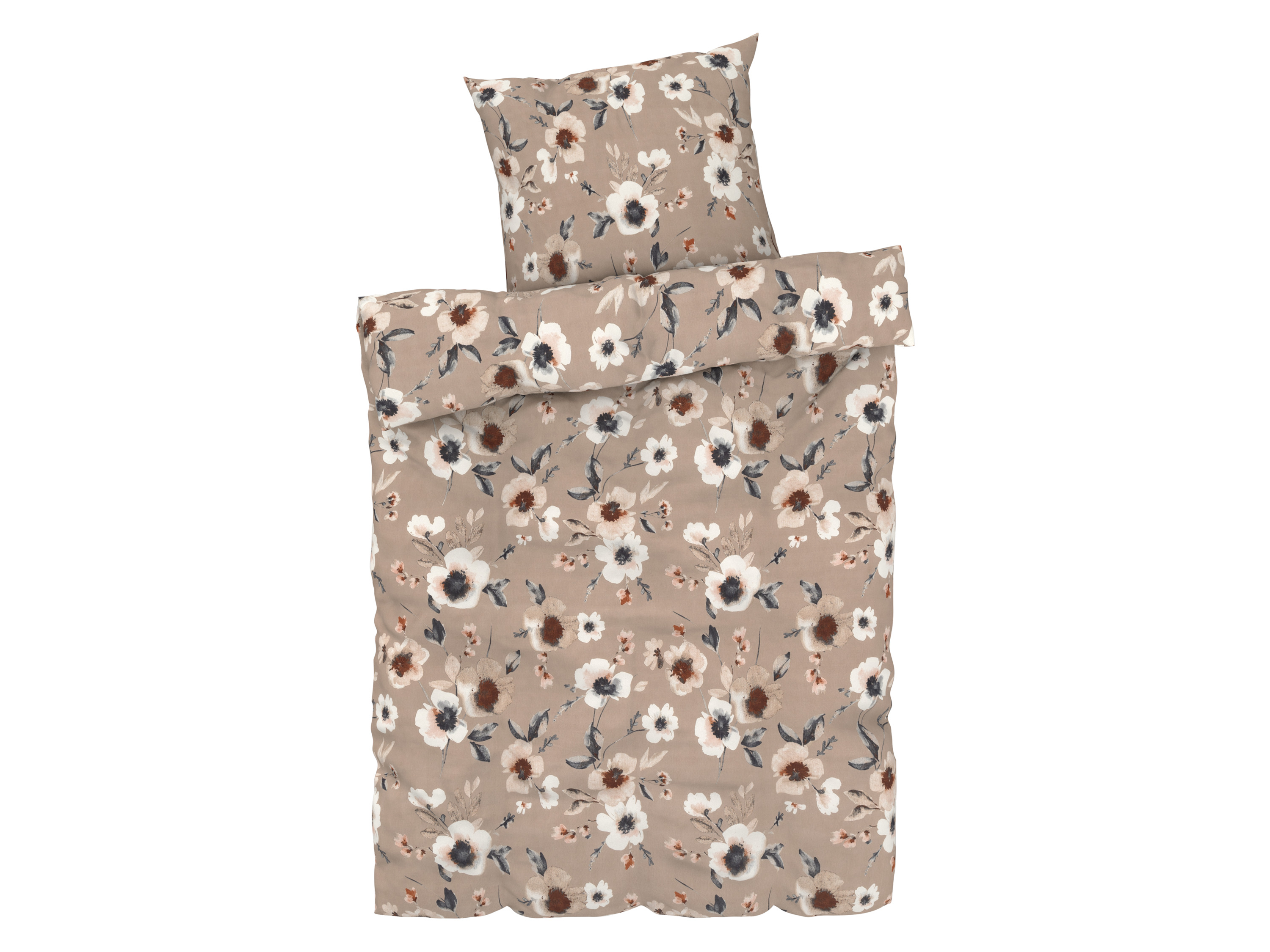 LIVARNO home Microvezel-satijn omkeerbaar beddengoed 140 x 200 cm (Bloemen-beige-wit)