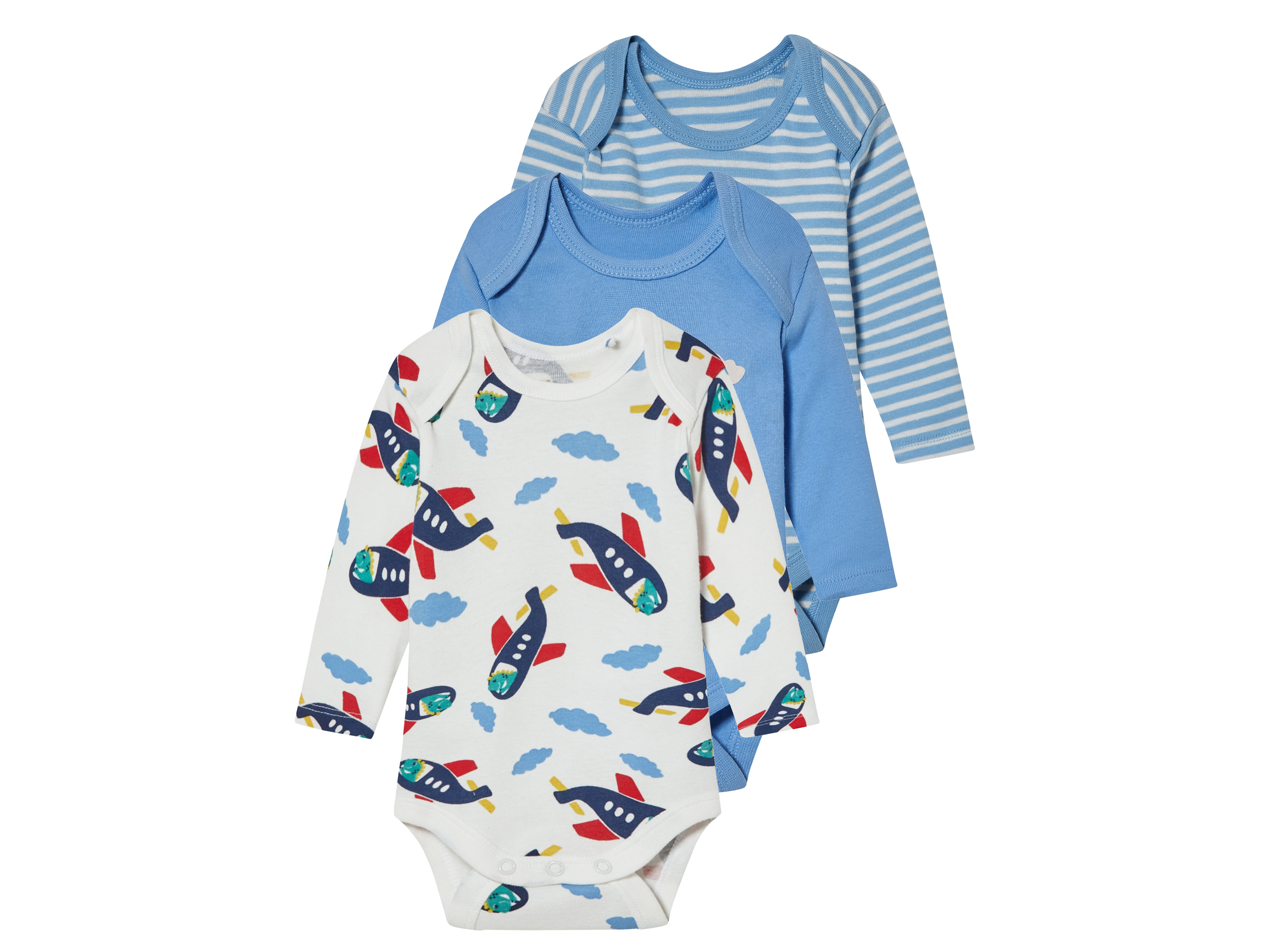 lupilu 3 baby rompers (Blauw/Wit, 74/80)