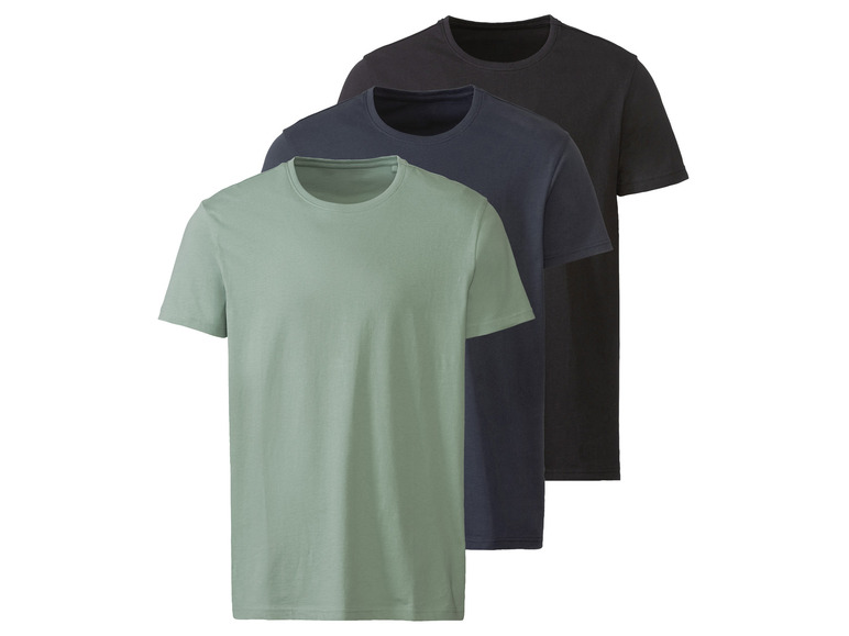 Heren-T-shirt, 3 stuks, van zuiver katoe (M (48/50), Groen/marineblauw/zwart)