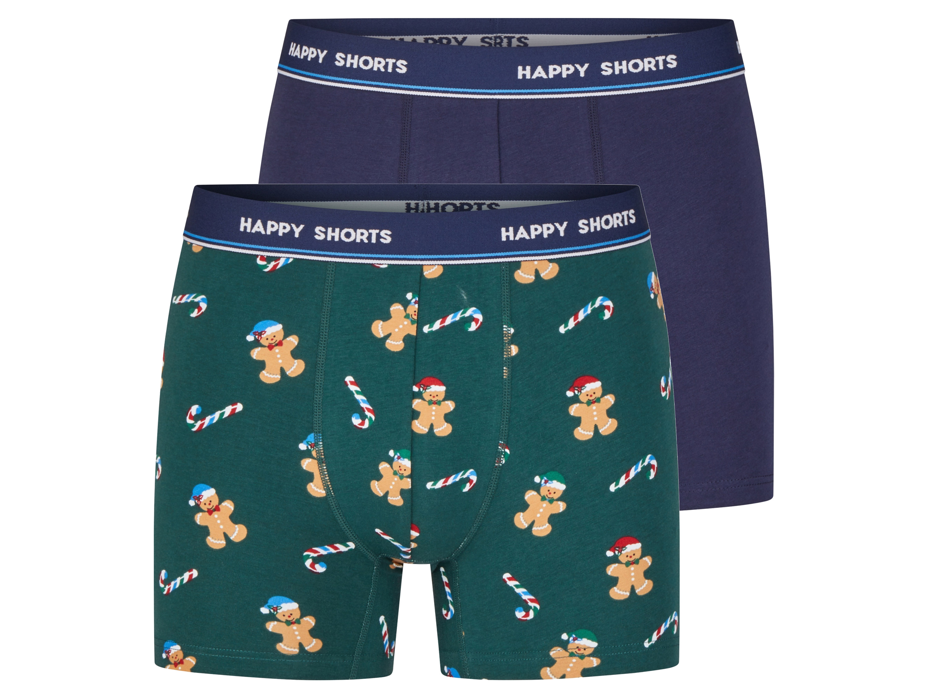 Happy Shorts 2 heren kerstboxers (Peperkoekmannetje groen, XL)