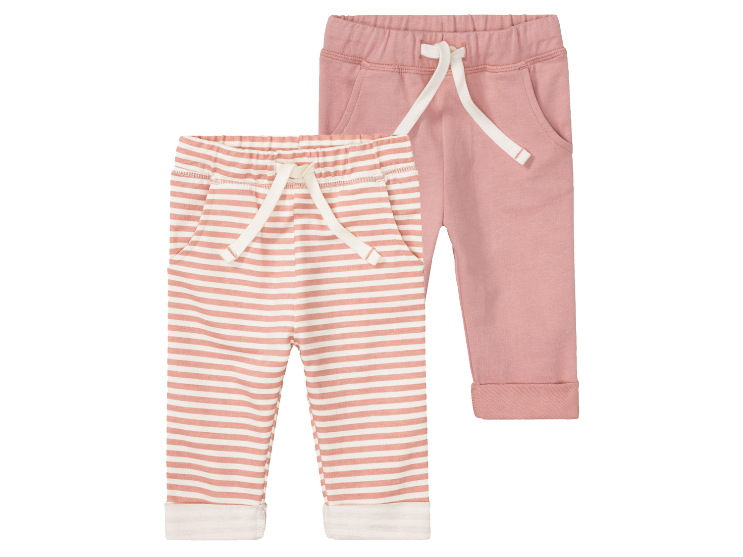 lupilu Babymeisjes joggingbroek, 2 stuks, van zuiver bio-katoen (74/80, Lichtroze)