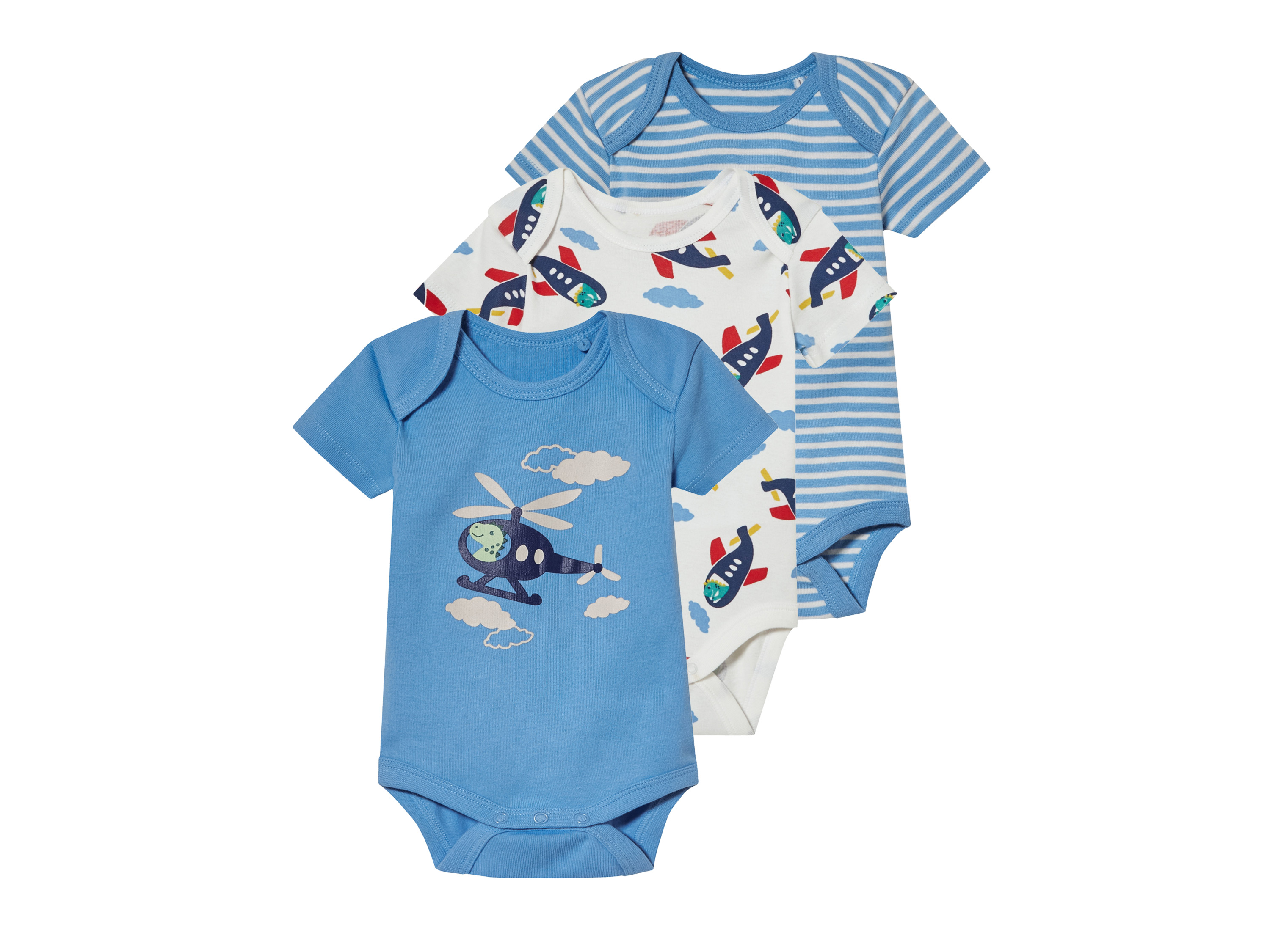 lupilu 3 baby rompers (lichtblauw/wit/blauw, 74/80)