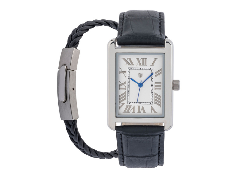 Heren horloge/sieradenset (Zilveren, zwarte armband)