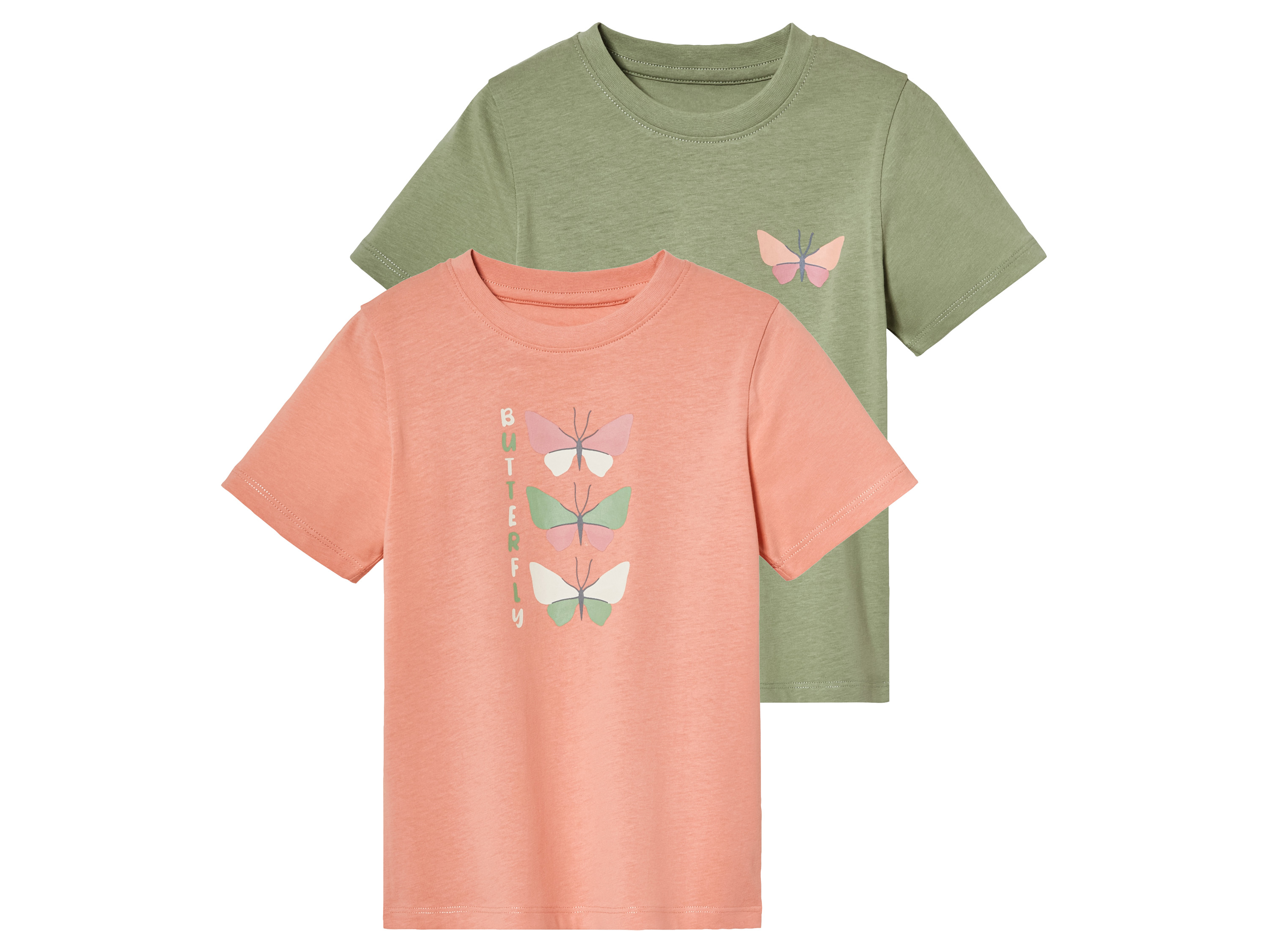 lupilu 2 kinder T-shirts (Groen/roze, 110/116)