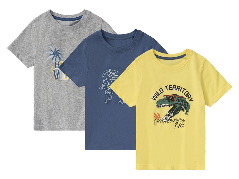 lupilu 3 jongens t-shirts (110/116, Geel/grijs/blauw)