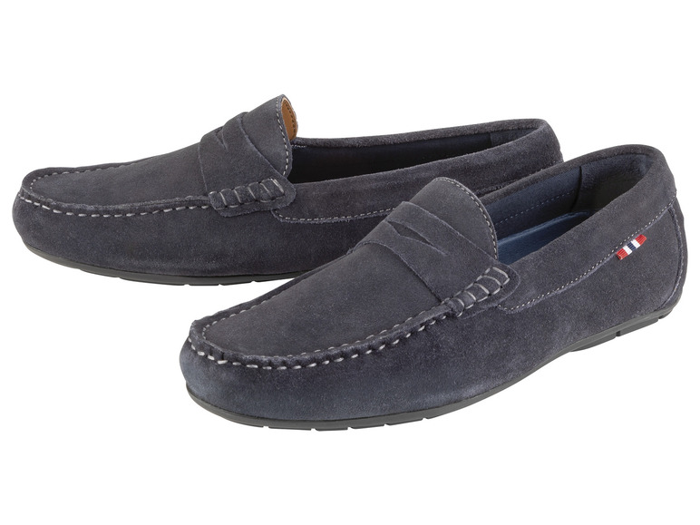 Heren mocassins met leer (45, Marineblauw)