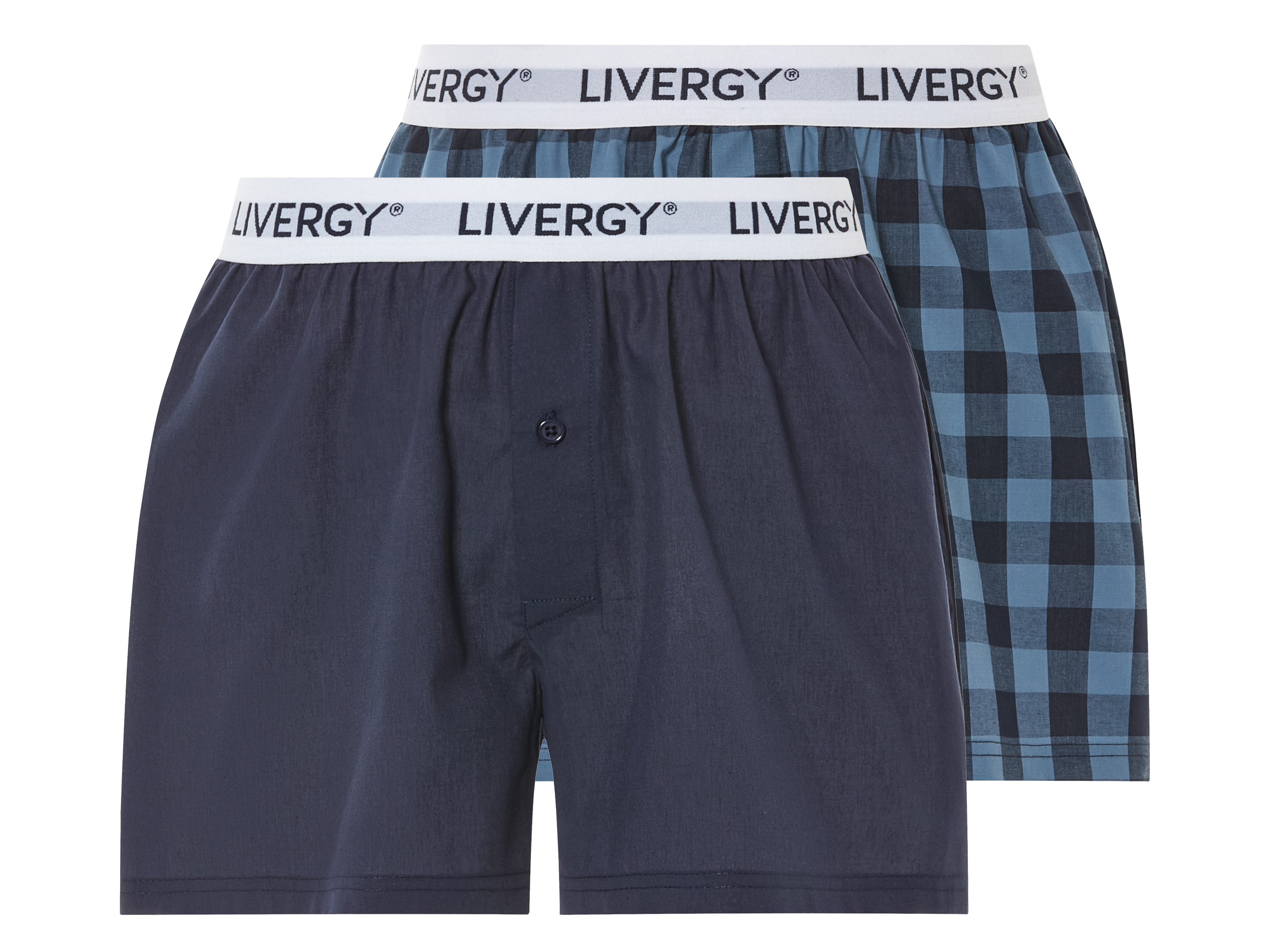 LIVERGY 2 paar heren boxers (XXL, Blauw/geruit)