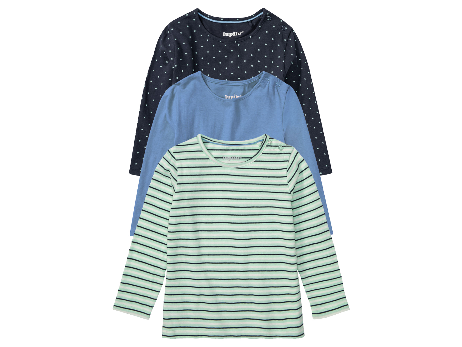 lupilu 3 meisjes shirt met lange mouwen (86/92, Strepen/stippen/groen/marineblauw/blauw)