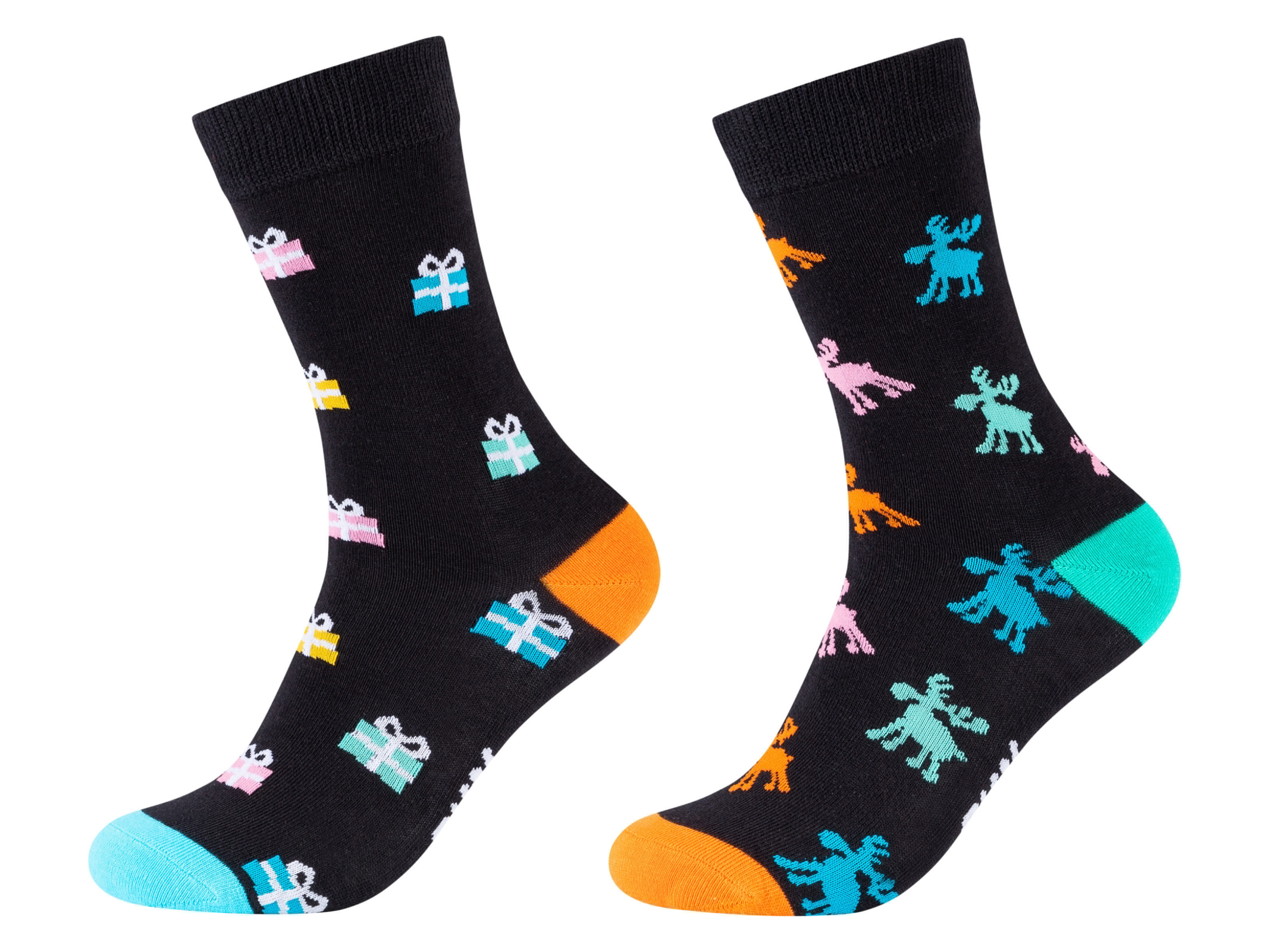 Fun Socks 2 paar kerstsokken (Rendier/cadeau, 36-40)