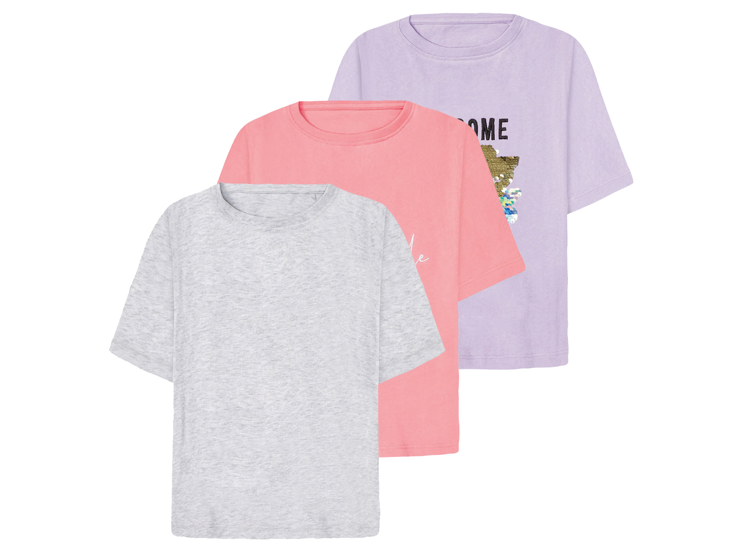 pepperts! 3 meisjes t-shirts (146/152, paars/roze/lichtgrijs)