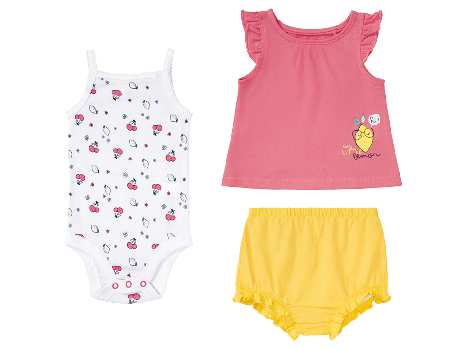 lupilu Baby meisjes zomerset 3-delig, van zuiver biologisch katoen (50/56, roze/wit/geel)