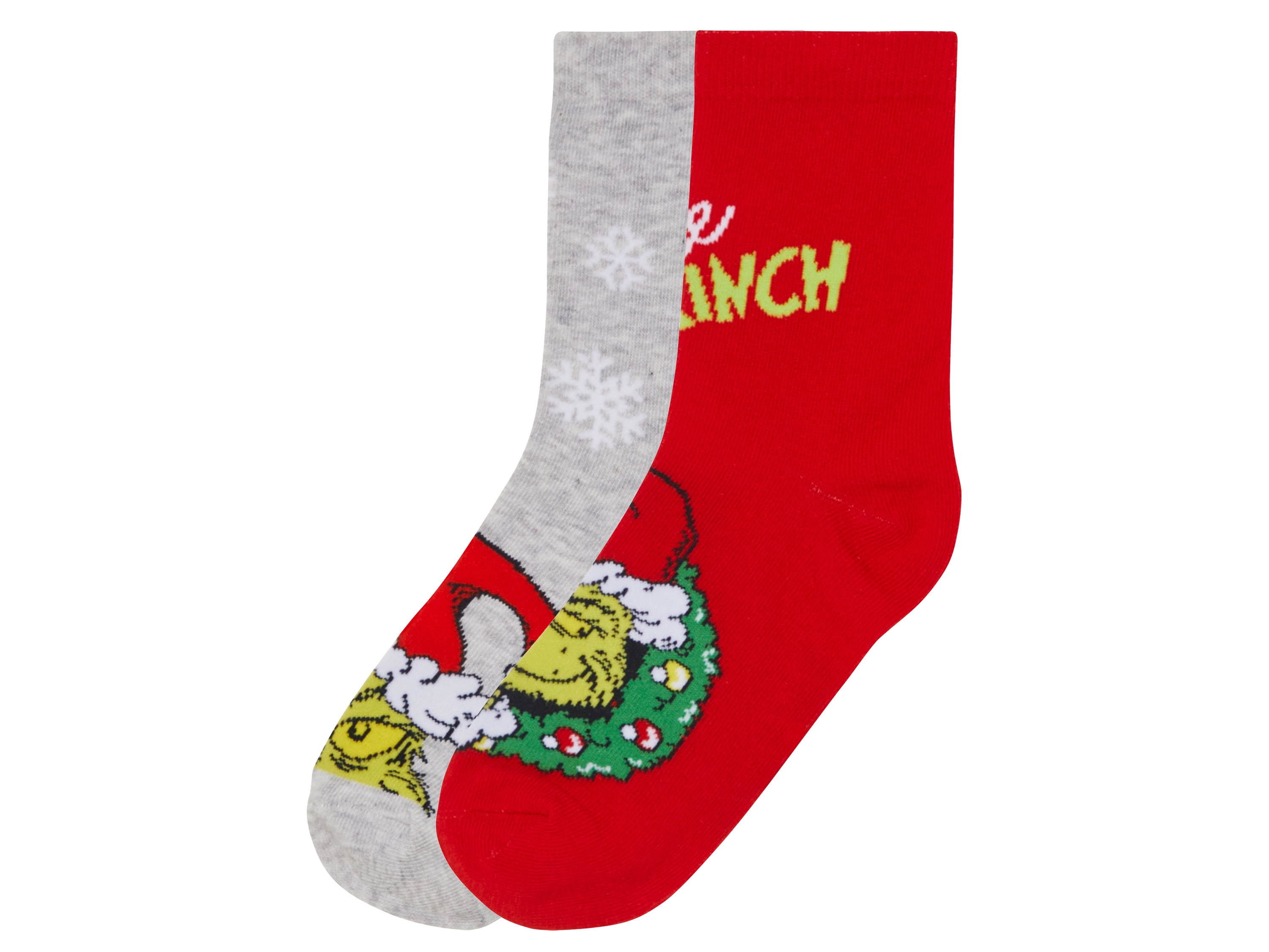 2 paar Grinch kindersokken (35/38, Rood/grijs)