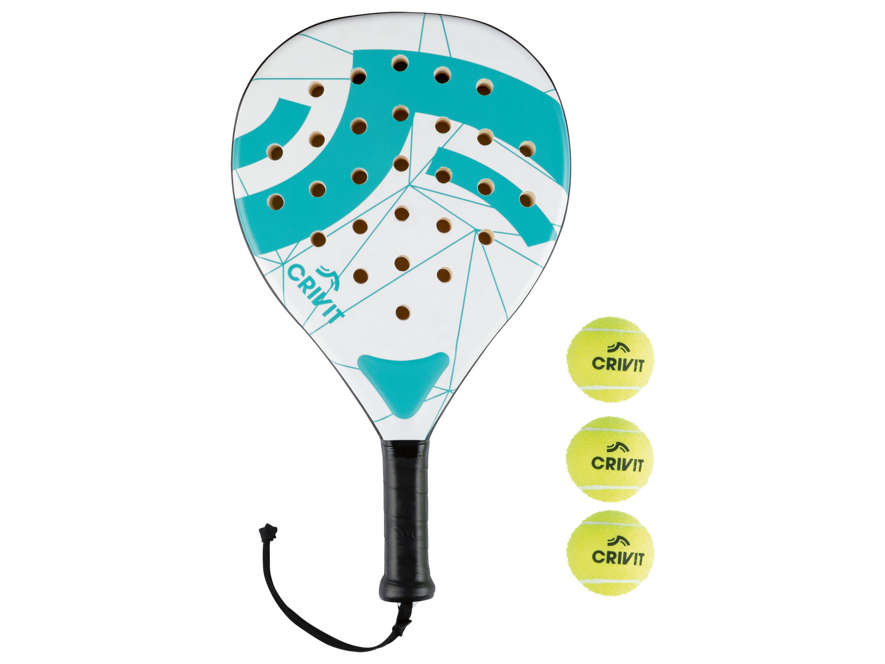 CRIVIT Padel racket met 3 ballen (Wit/turquoise)