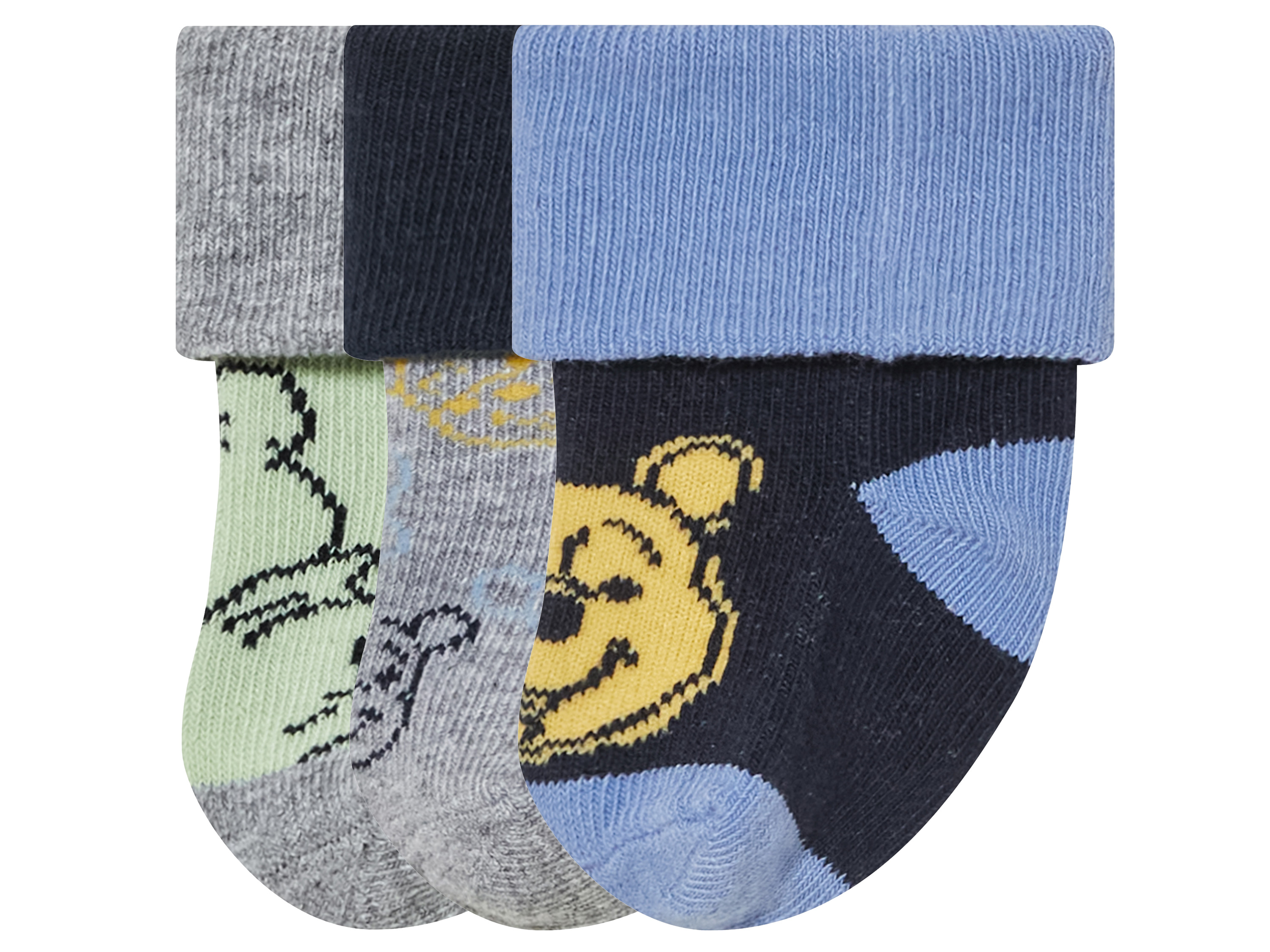 3 paar baby sokken (11-14, marineblauw/blauw/grijs/groen)