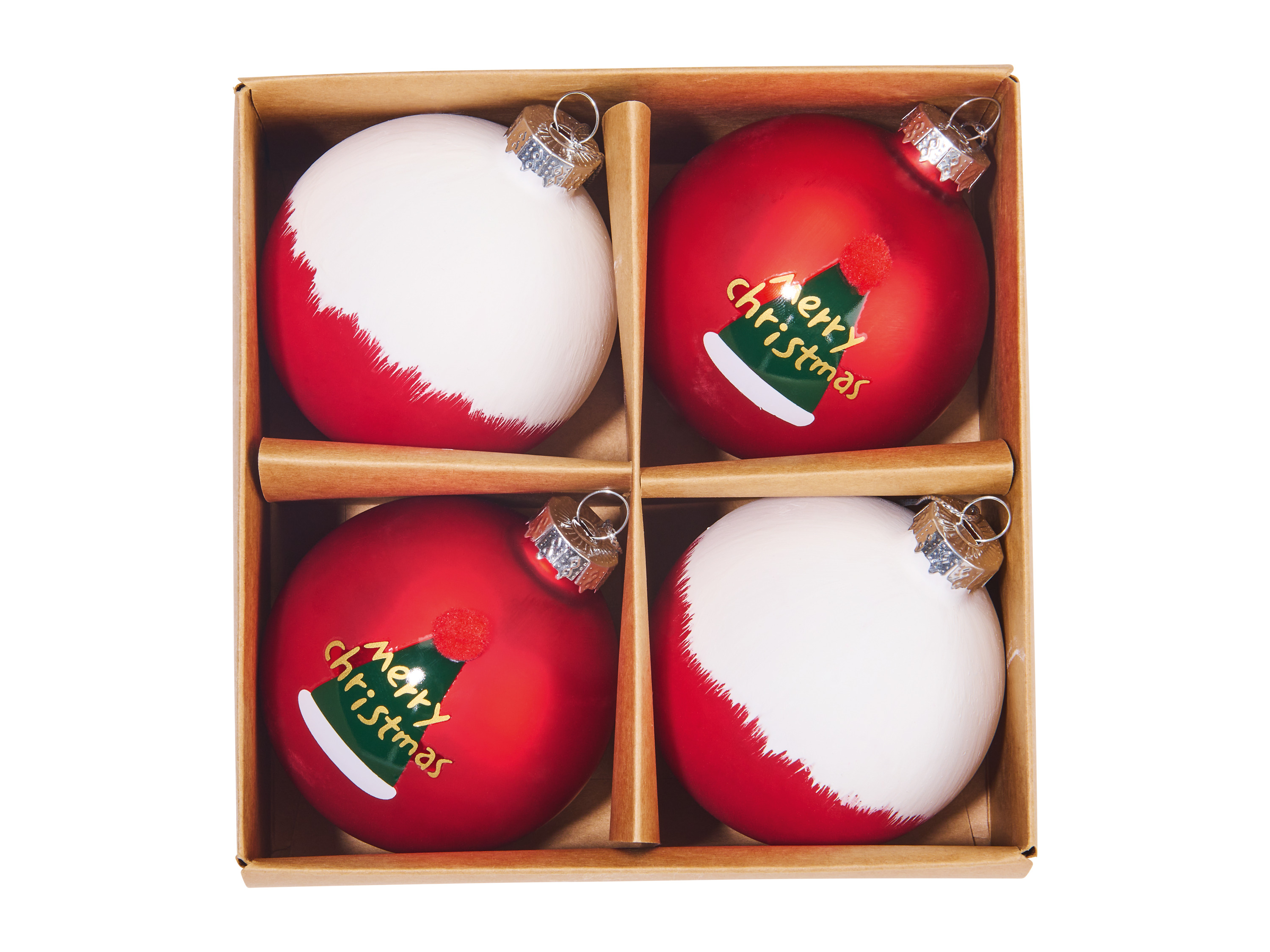 LIVARNO home Kerstboomversiering 4 stuks (Bal rood/wit)