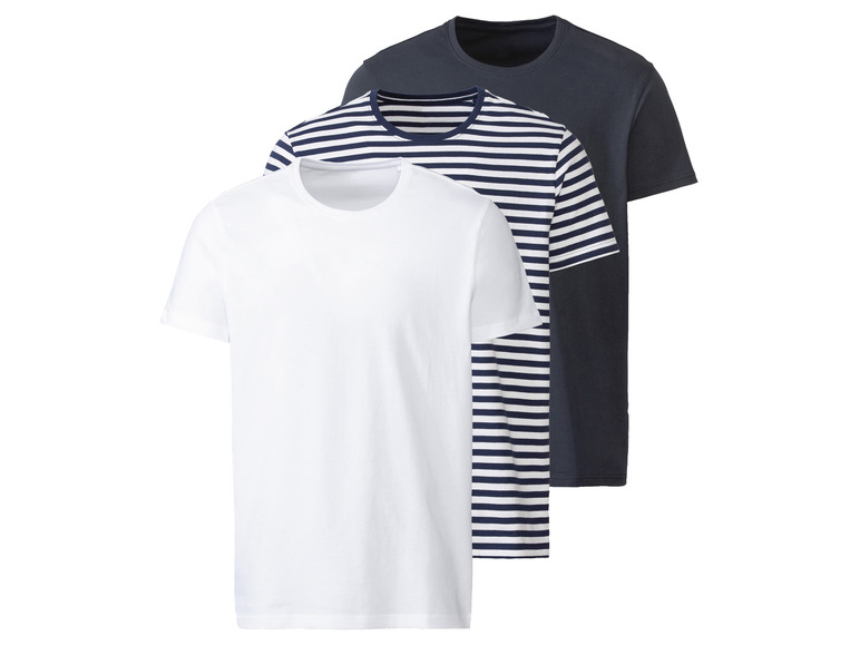 Heren-T-shirt, 3 stuks, van zuiver katoe (S (44/46), Donkerblauw/wit/gestreept)
