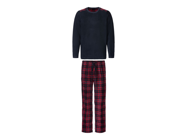 Fleece pyjama (M (48/50), Marineblauw/rood/geruit)