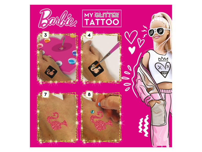 Ga naar volledige schermweergave: Barbie Glitter tattoo of nail art set - afbeelding 6