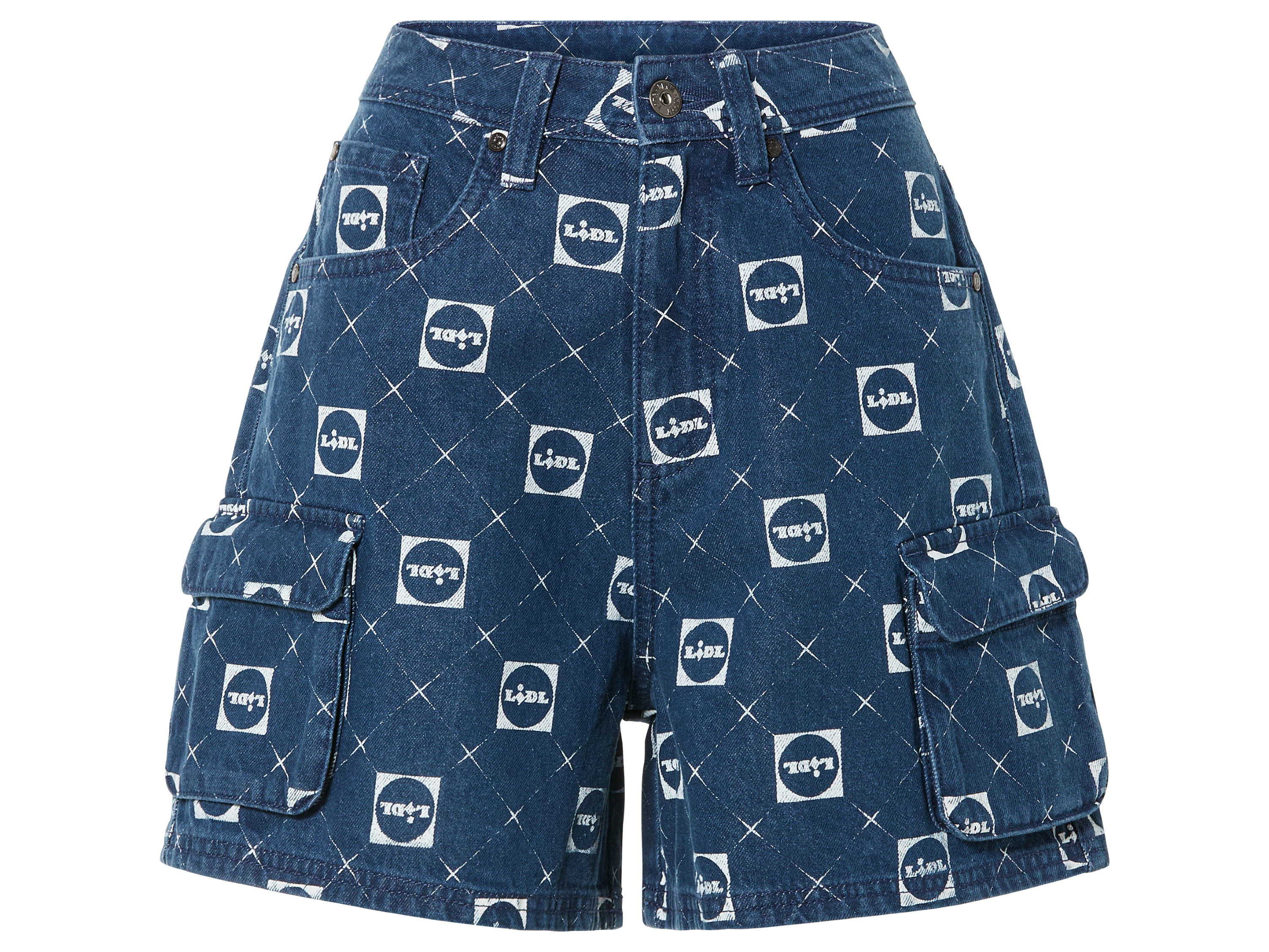 esmara Dames jeansshort met Lidl-print (34, Blauw/print)