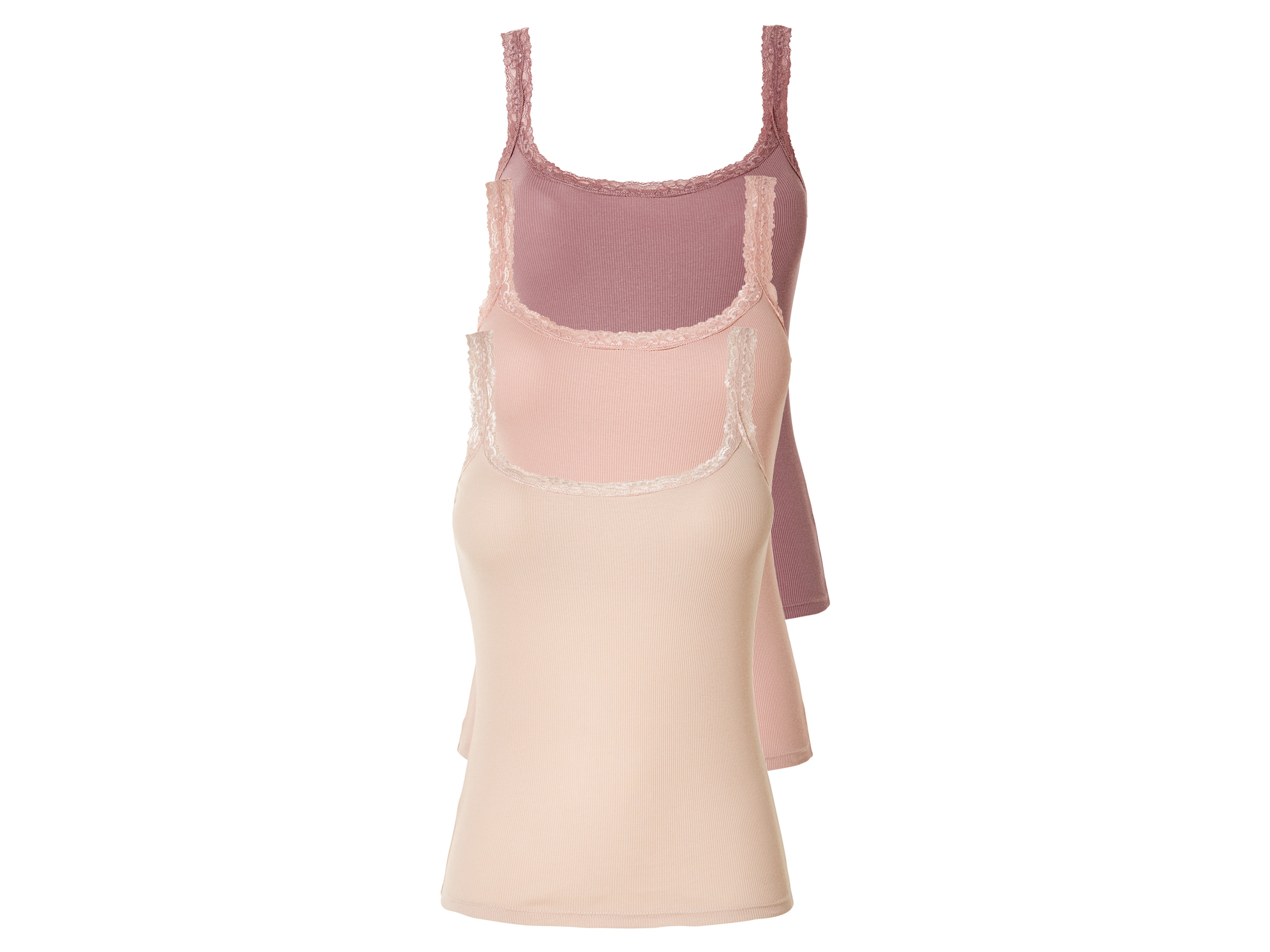 esmara 3 geribde top met kant (Crème/roze, XL (48-50))