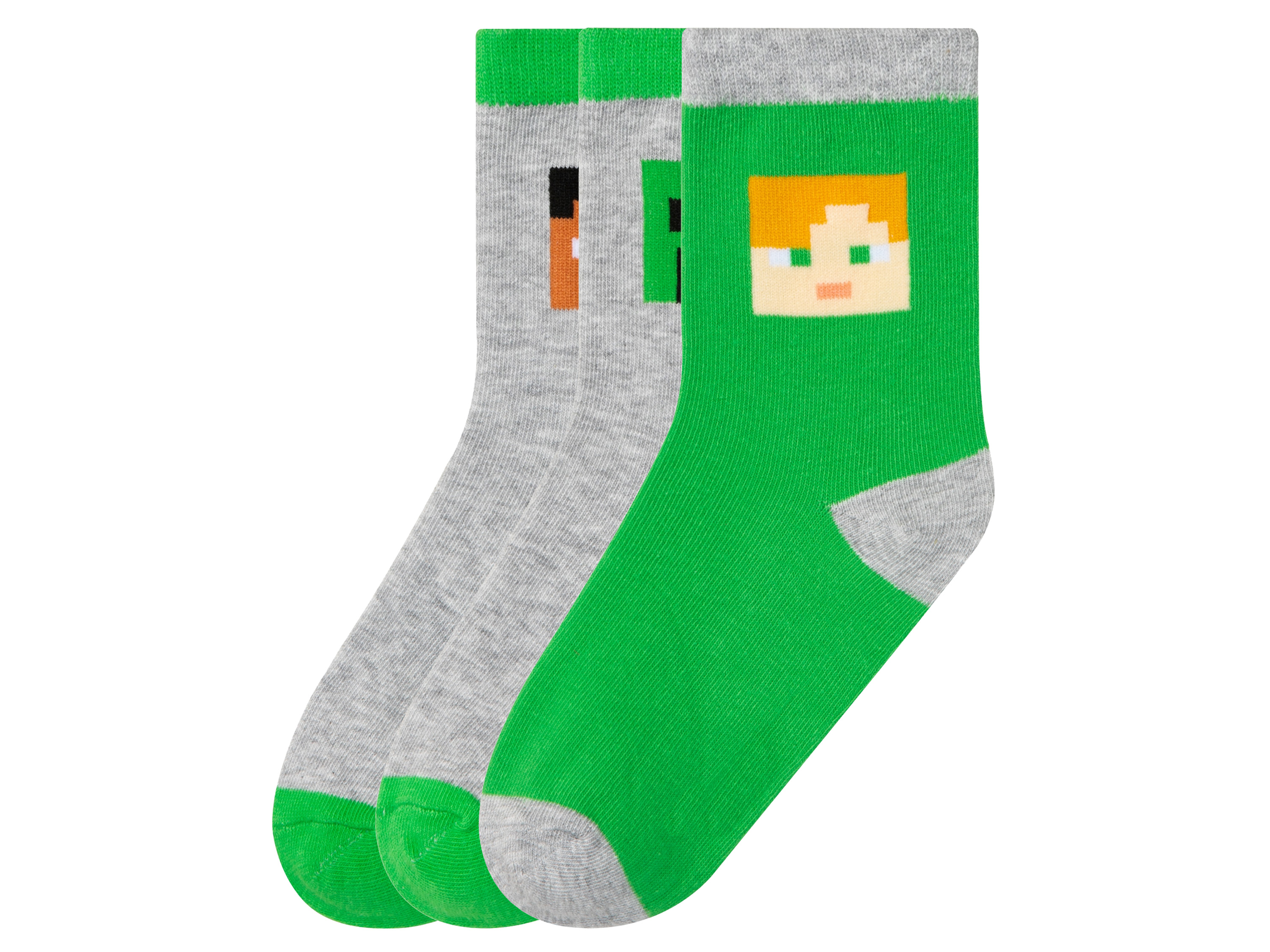Minecraft 3 paar kinder sokken (31/34, Groen/grijs)