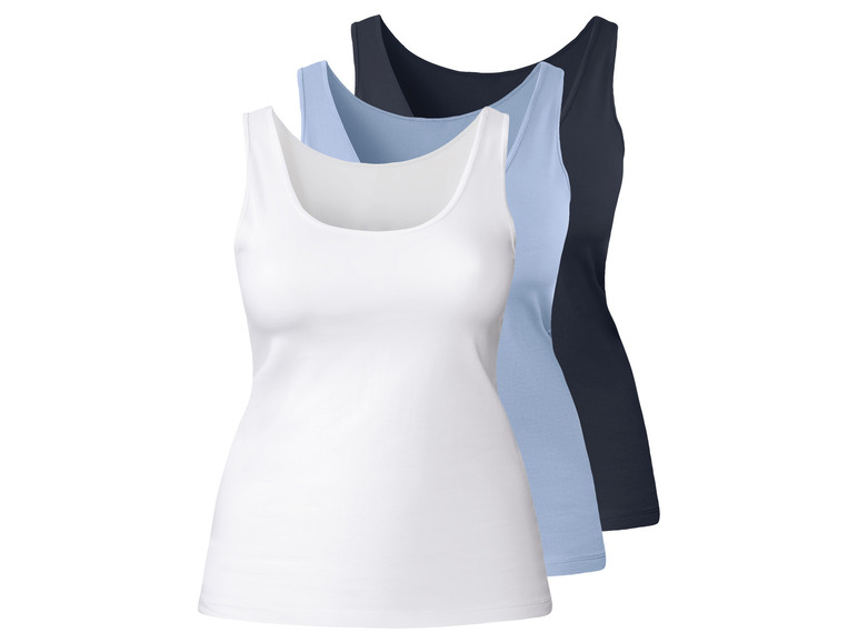esmara Dames onderhemden, 3 stuks, XL (48/50) - (XXL (52/54), Donkerblauw/blauw/wit)