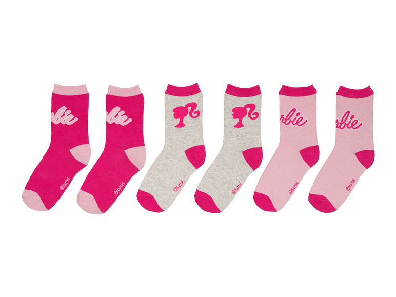 Barbie 3 paar meisjes sokken (27/30, Grijs/roze)