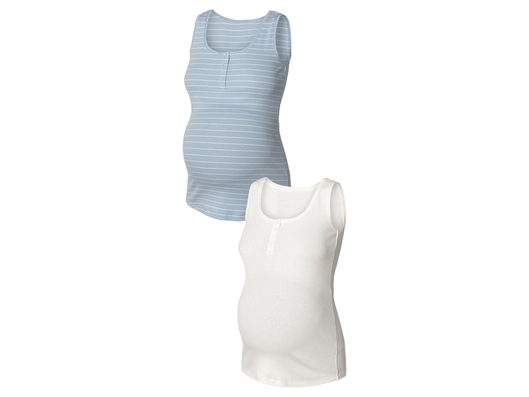 esmara 2 stuks dames geribde zwangerschaps-tops (XL (48/50), Wit/lichtblauw)
