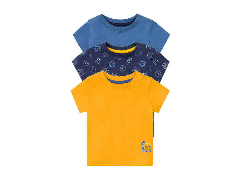 lupilu 3 baby T-shirts (74/80, Navy/blauw/geel)