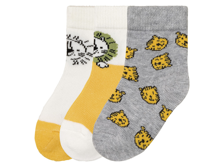 lupilu Babyjongens sokken, 3 paar, met bio-kato (11/14, Geel/Wit/Grijs)