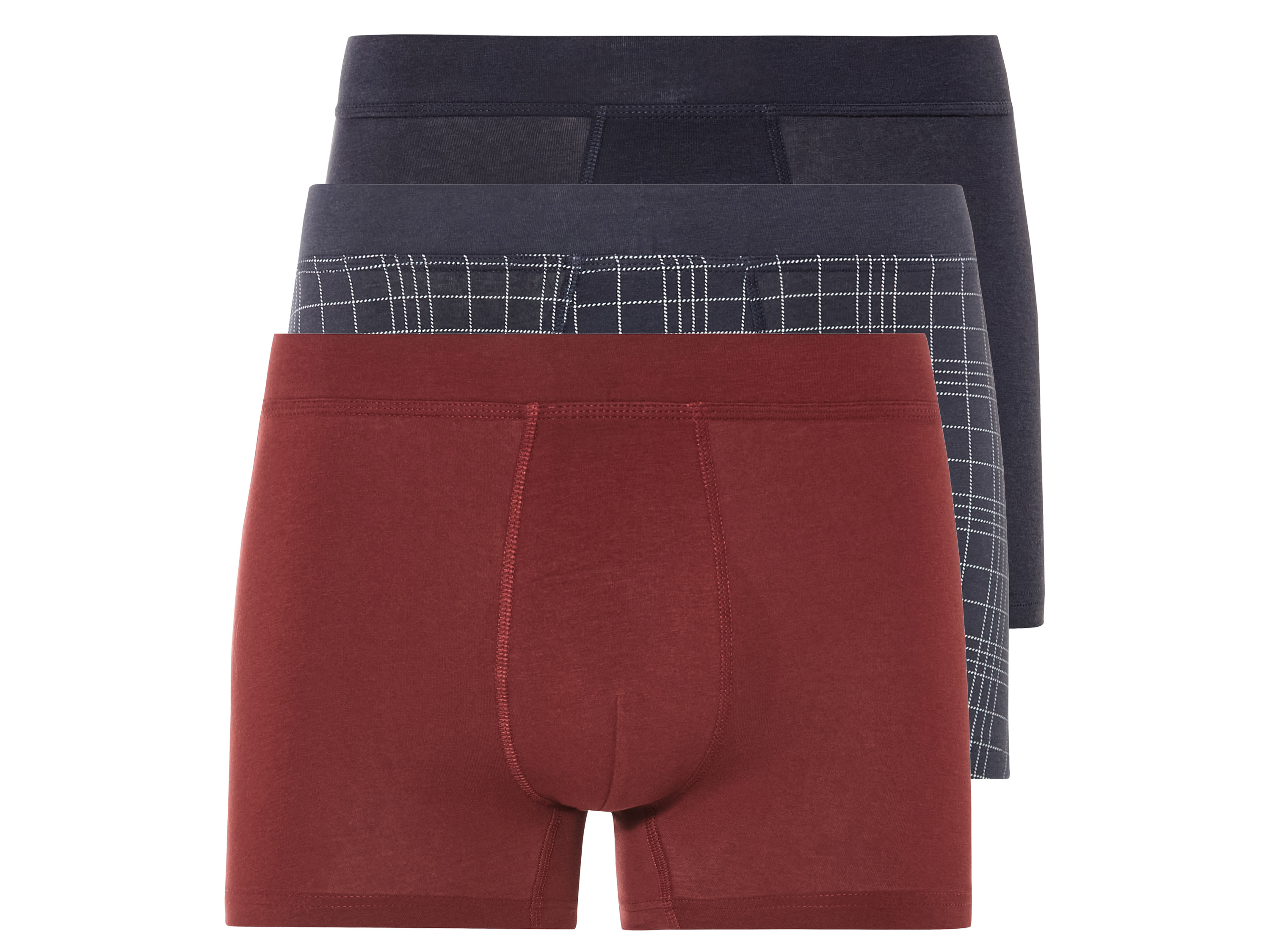 LIVERGY 3 paar heren boxers (XL, Ruiten/marineblauw/bordeaux)