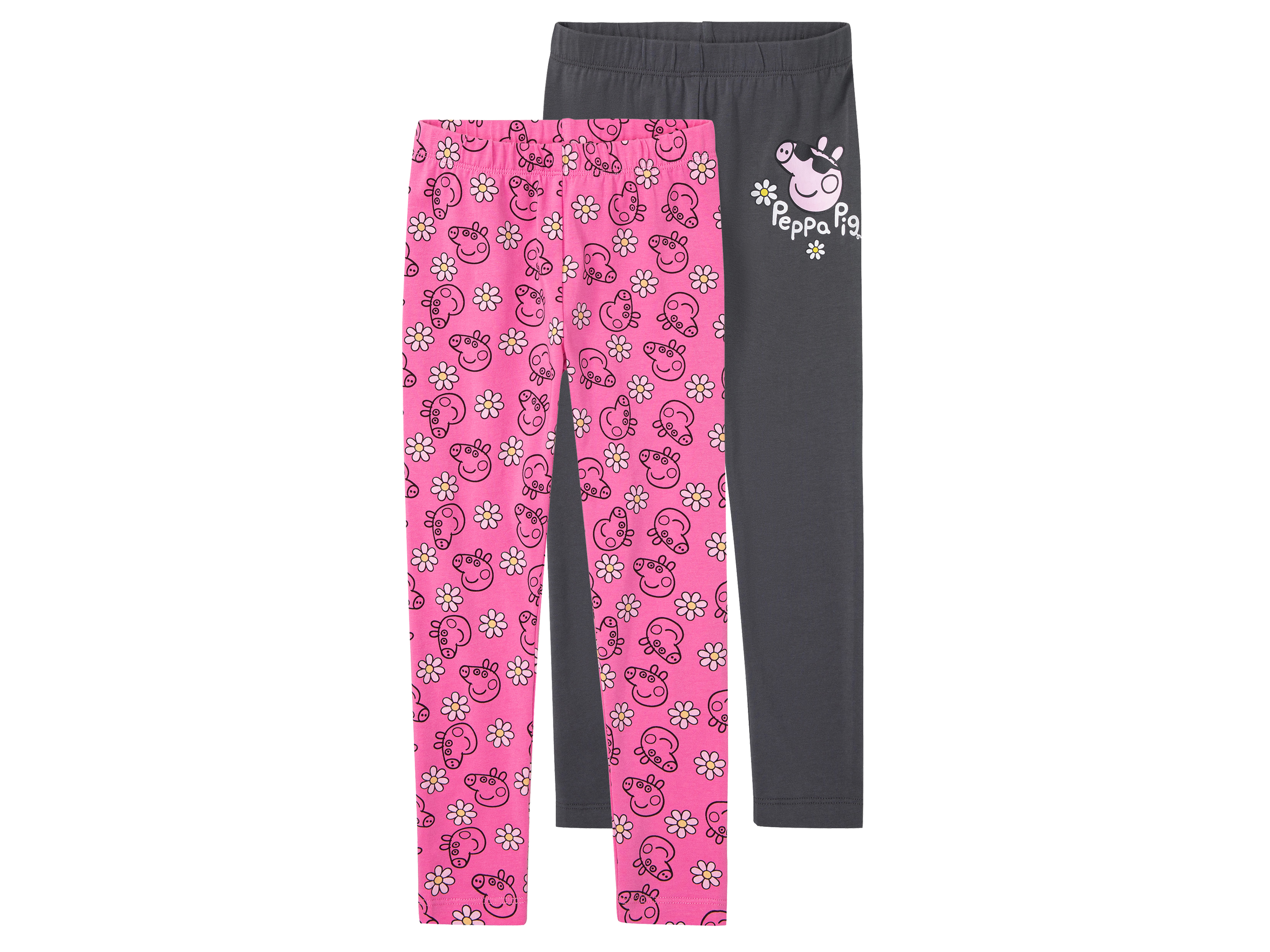 2 kinderleggings (134-140, Peppa Pig antraciet/roze)