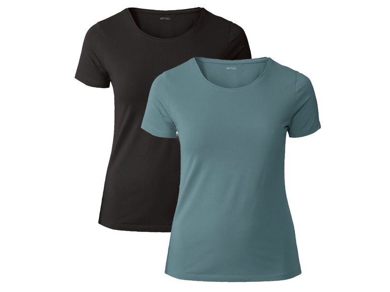 esmara Dames T-shirts, 2 stuks, met hoog katoen (XL (48/50), Zwart/groen)