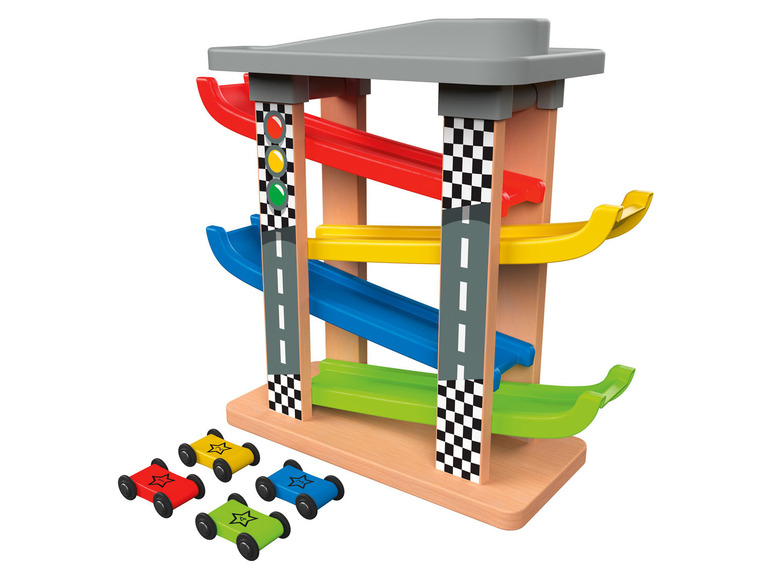 Playtive houten racebaan en 4 racewagens 5-delig