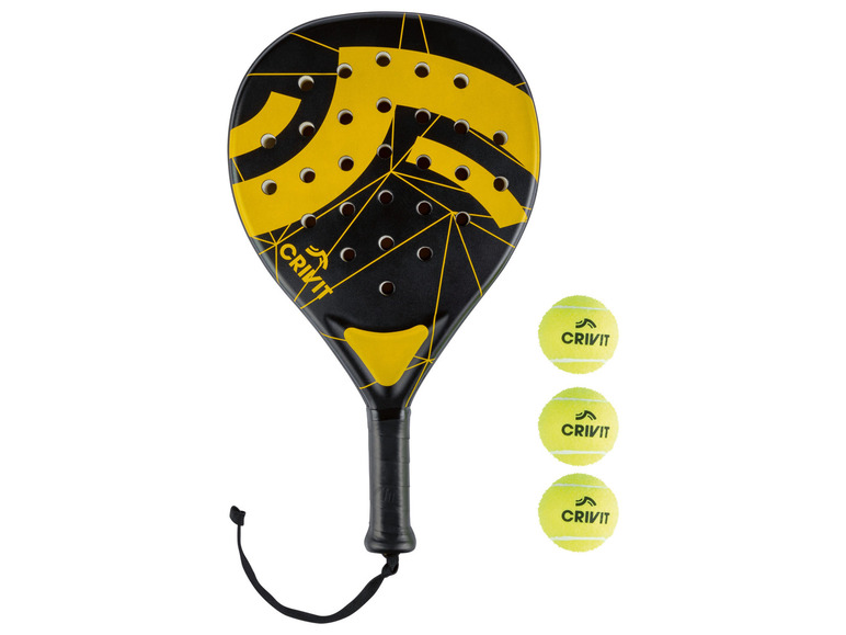 CRIVIT Padel racket met 3 ballen (Zwart/geel)