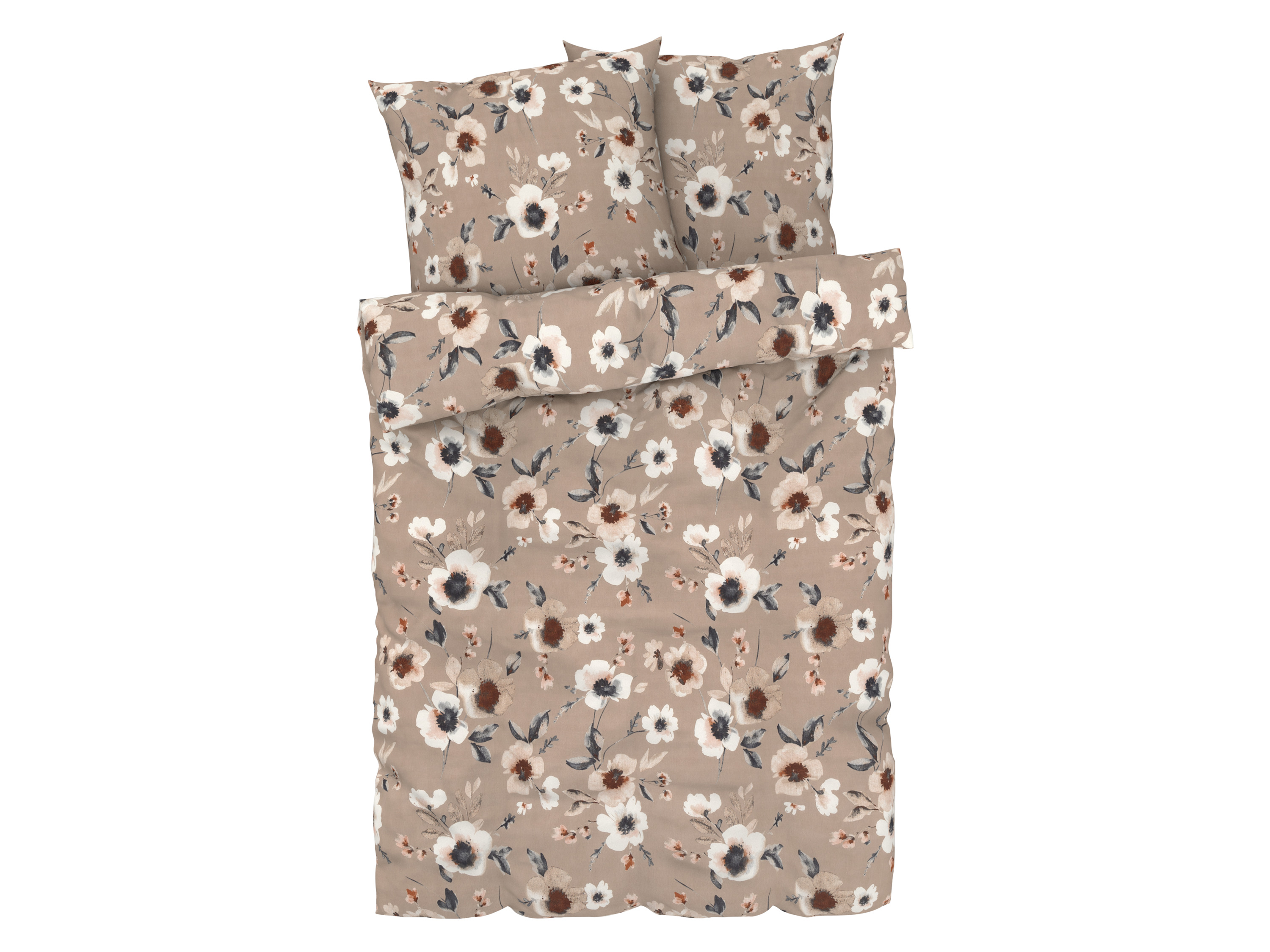 LIVARNO home Microvezel-satijn omkeerbaar beddengoed 240 x 220 cm (Bloemen/beige/wit)