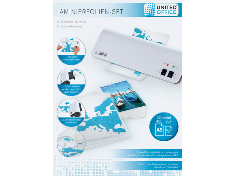 Ga naar volledige schermweergave: UNITED OFFICE® Lamineerfolie A3, A4 of A5 - afbeelding 1